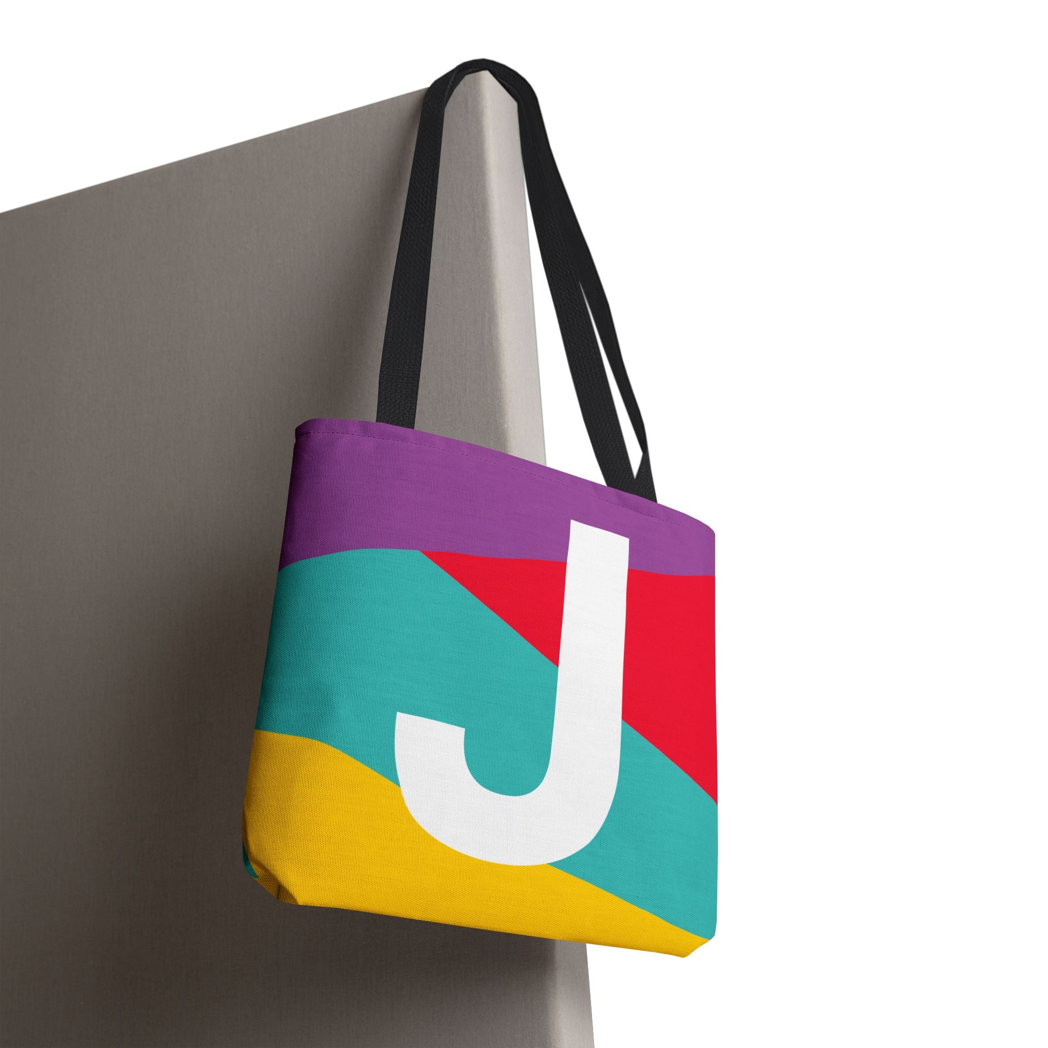Monogram 'J' Colorblock Tote Bag — Personalized Initial J Shoulder Tote
