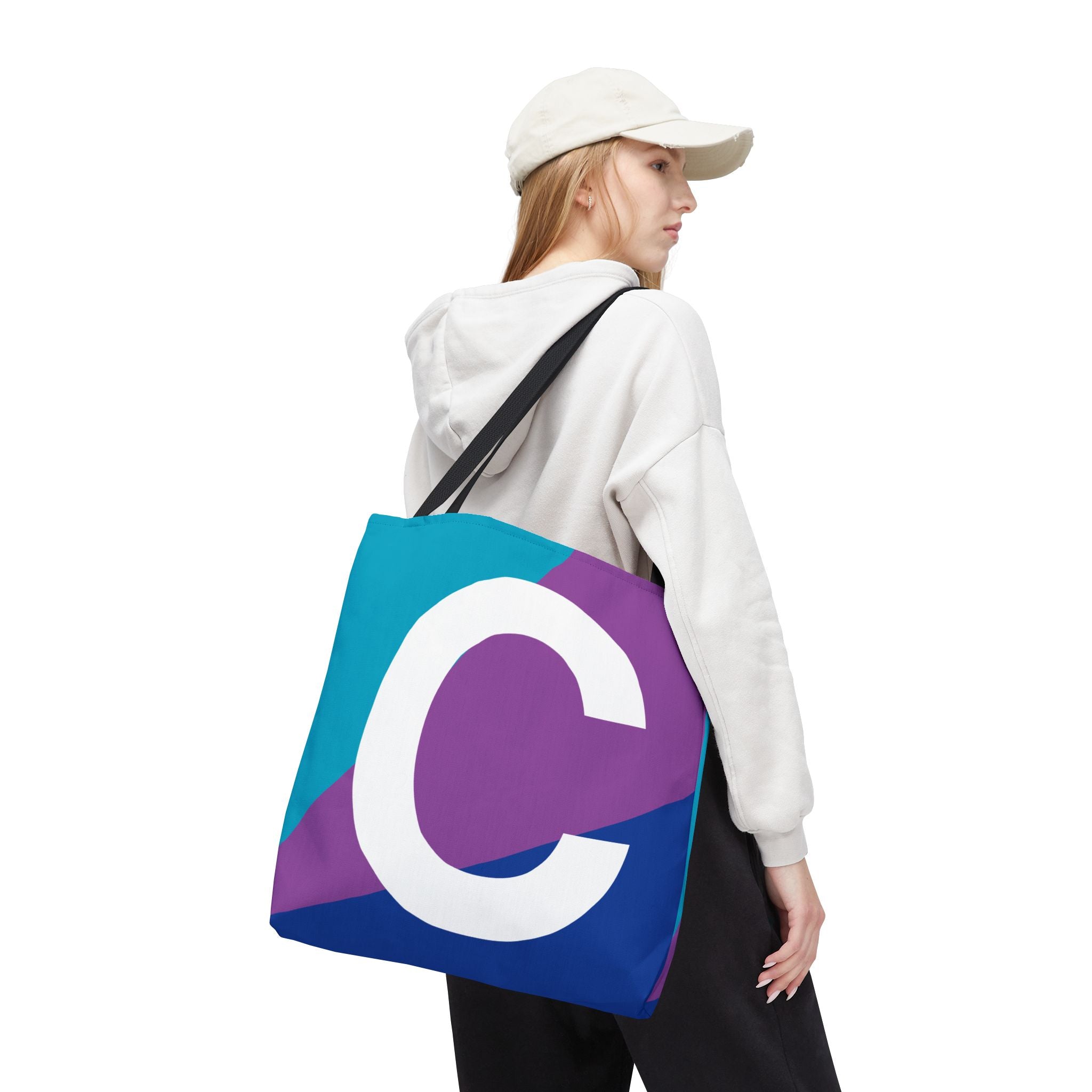 Monogram 'C' Colorblock Tote Bag — Personalized Initial C Shoulder Tote