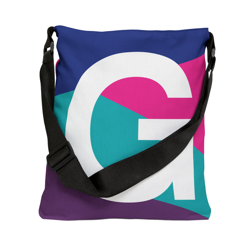 Initial Letter 'G' Colorblock Adjustable Tote Bag — Monogram Alphabet Shoulder Bag