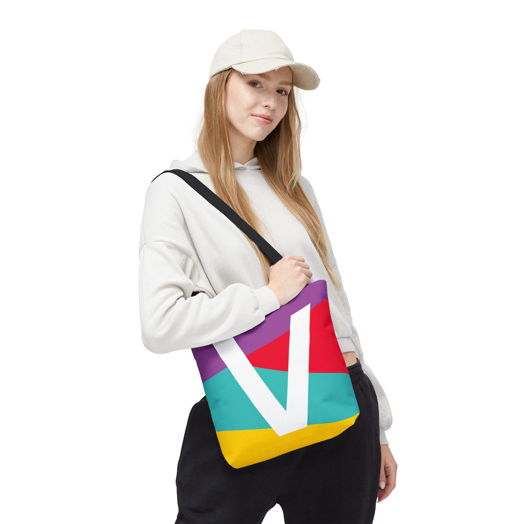 Monogram 'V' Colorblock Tote Bag — Personalized Initial V Shoulder Tote
