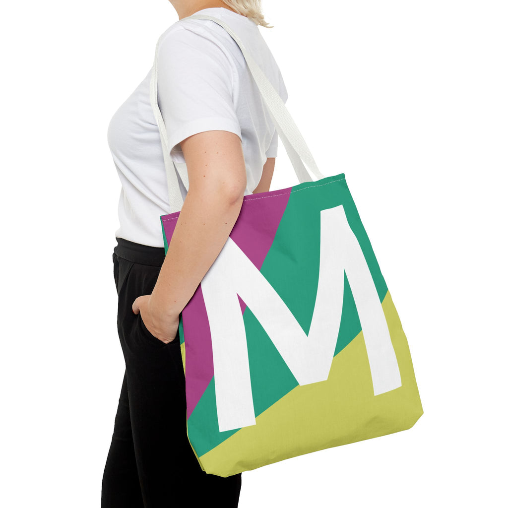 Monogram 'M' Colorblock Tote Bag — Personalized Initial M Shoulder Tote