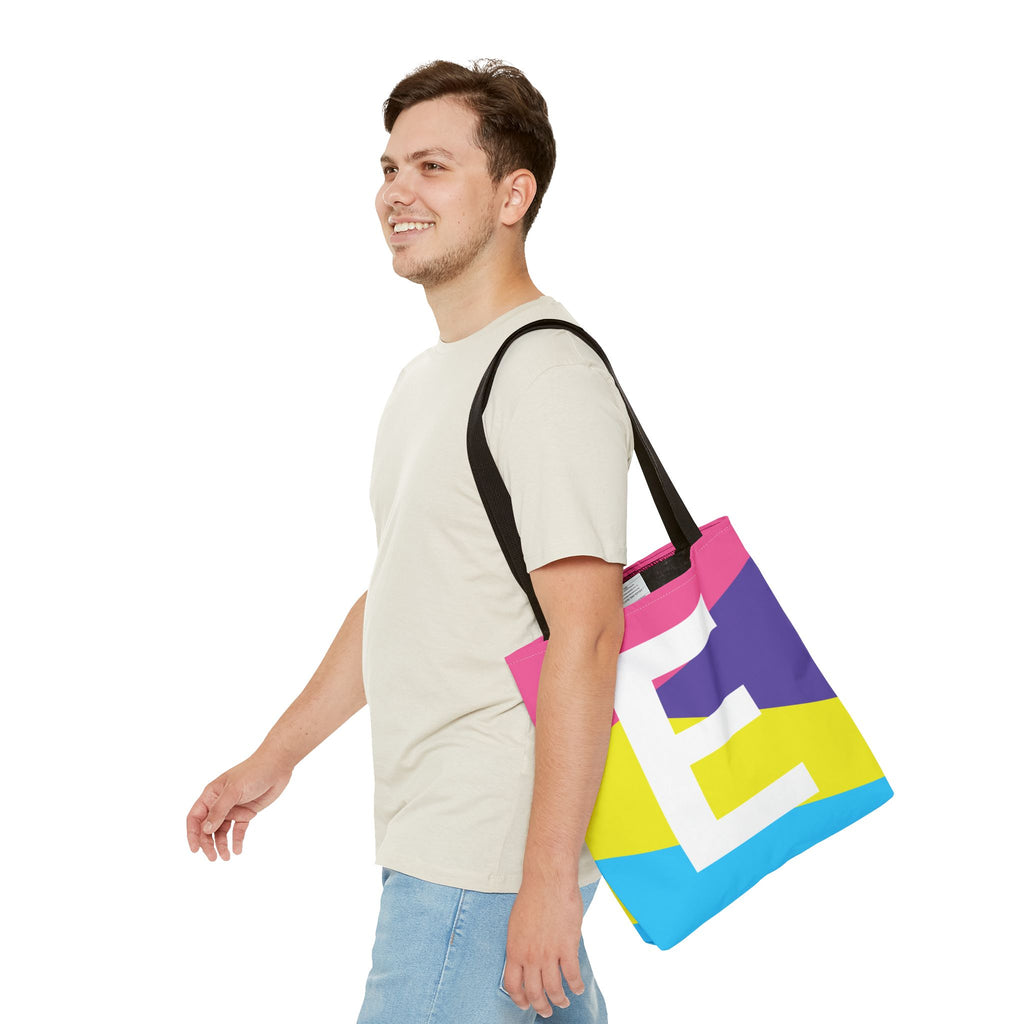 Monogram 'E' Colorblock Tote Bag — Personalized Initial E Shoulder Tote