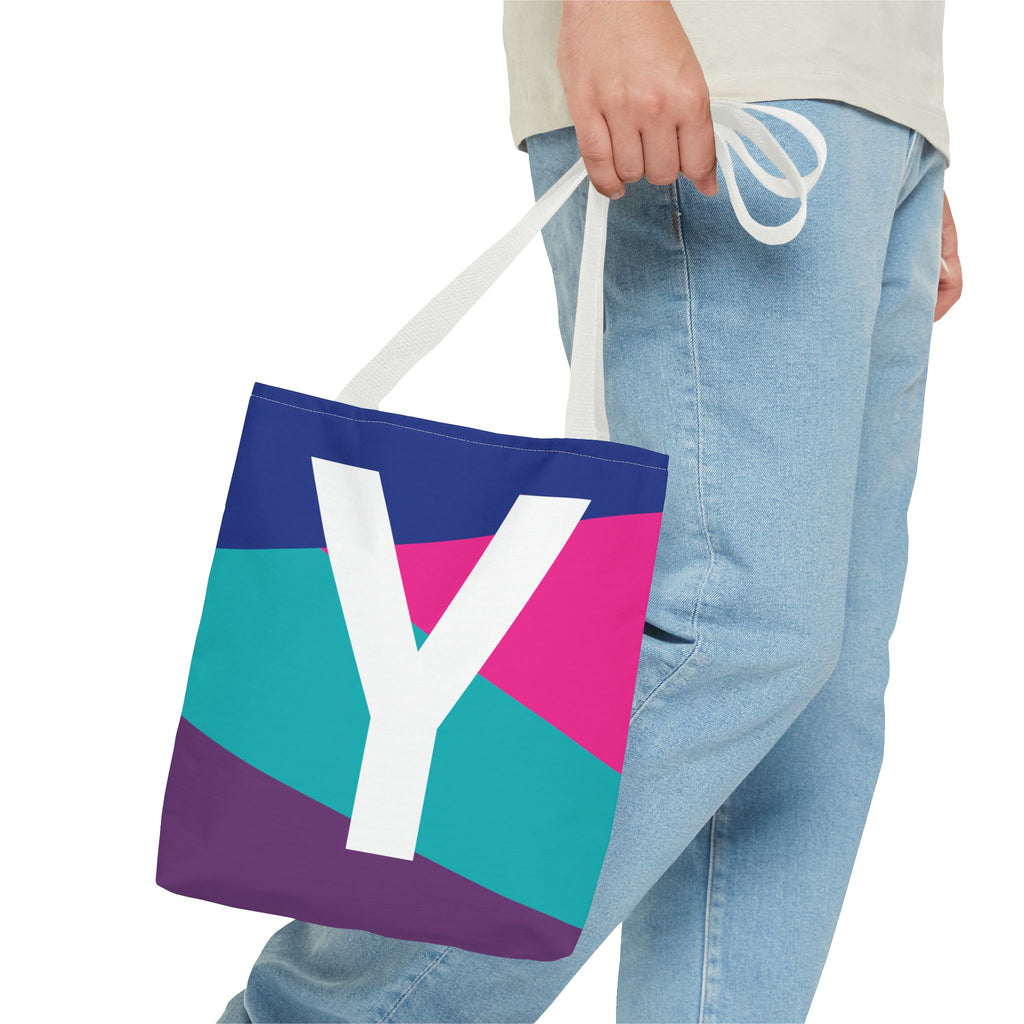 Monogram 'Y' Colorblock Tote Bag — Personalized Initial Y Shoulder Tote
