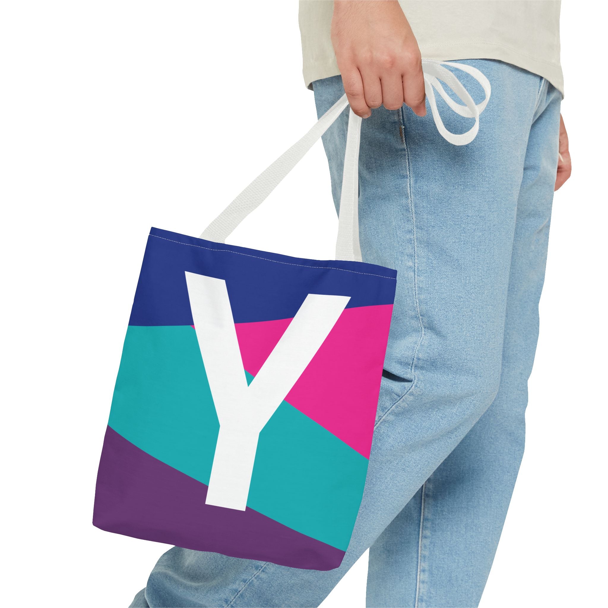 Monogram 'Y' Colorblock Tote Bag — Personalized Initial Y Shoulder Tote
