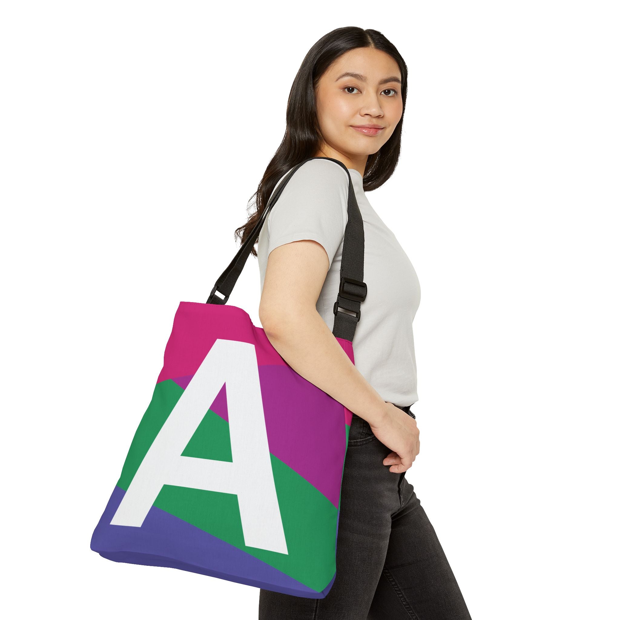 Initial Letter 'A' Colorblock Adjustable Tote Bag — Monogram Alphabet Shoulder Bag