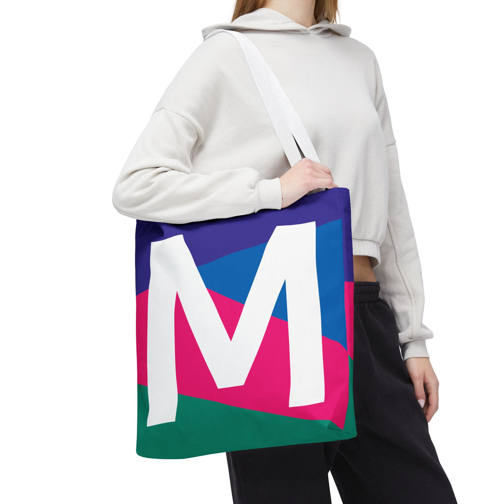 Monogram 'M' Colorblock Tote Bag — Personalized Initial M Shoulder Tote
