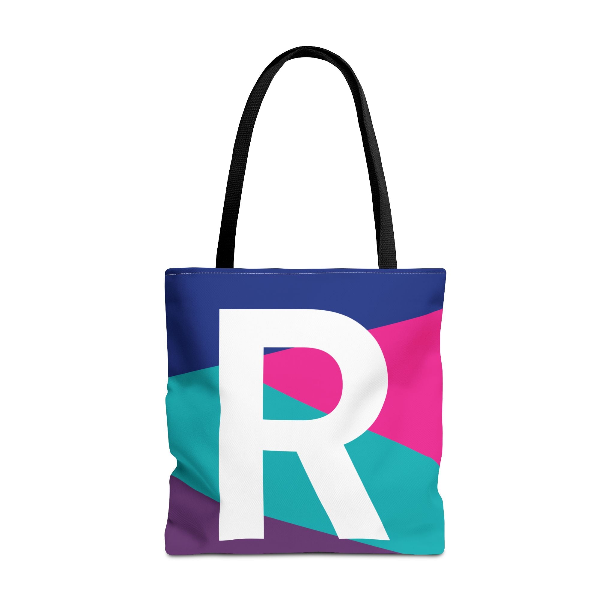 Monogram 'R' Colorblock Tote Bag — Personalized Initial R Shoulder Tote