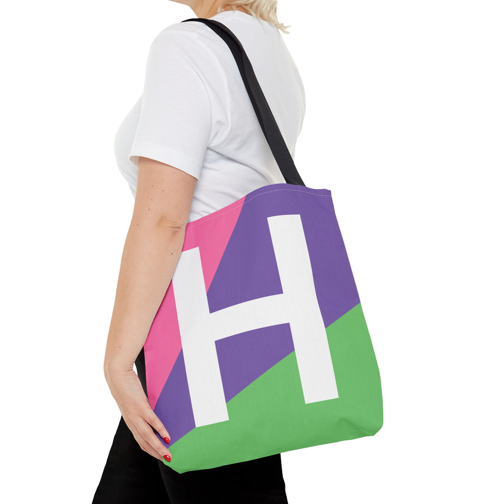 Monogram 'H' Colorblock Tote Bag — Personalized Initial H Shoulder Tote