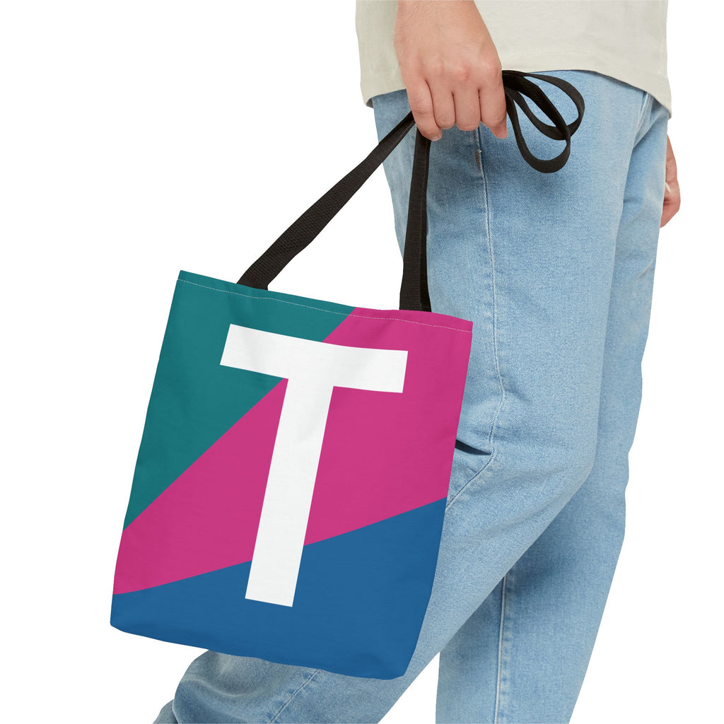 Monogram 'T' Colorblock Tote Bag — Personalized Initial T Shoulder Tote