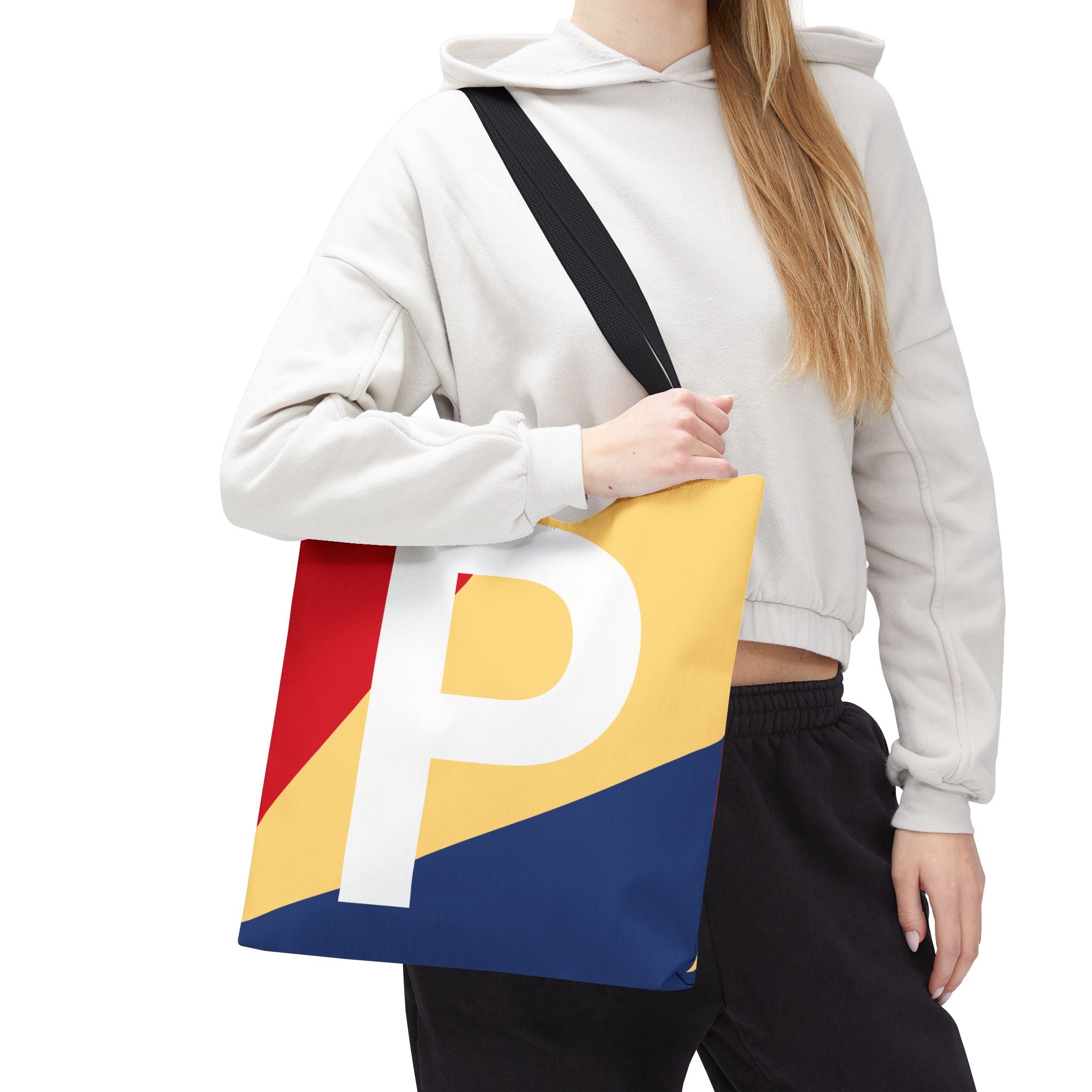 Monogram 'P' Colorblock Tote Bag — Personalized Initial P Shoulder Tote