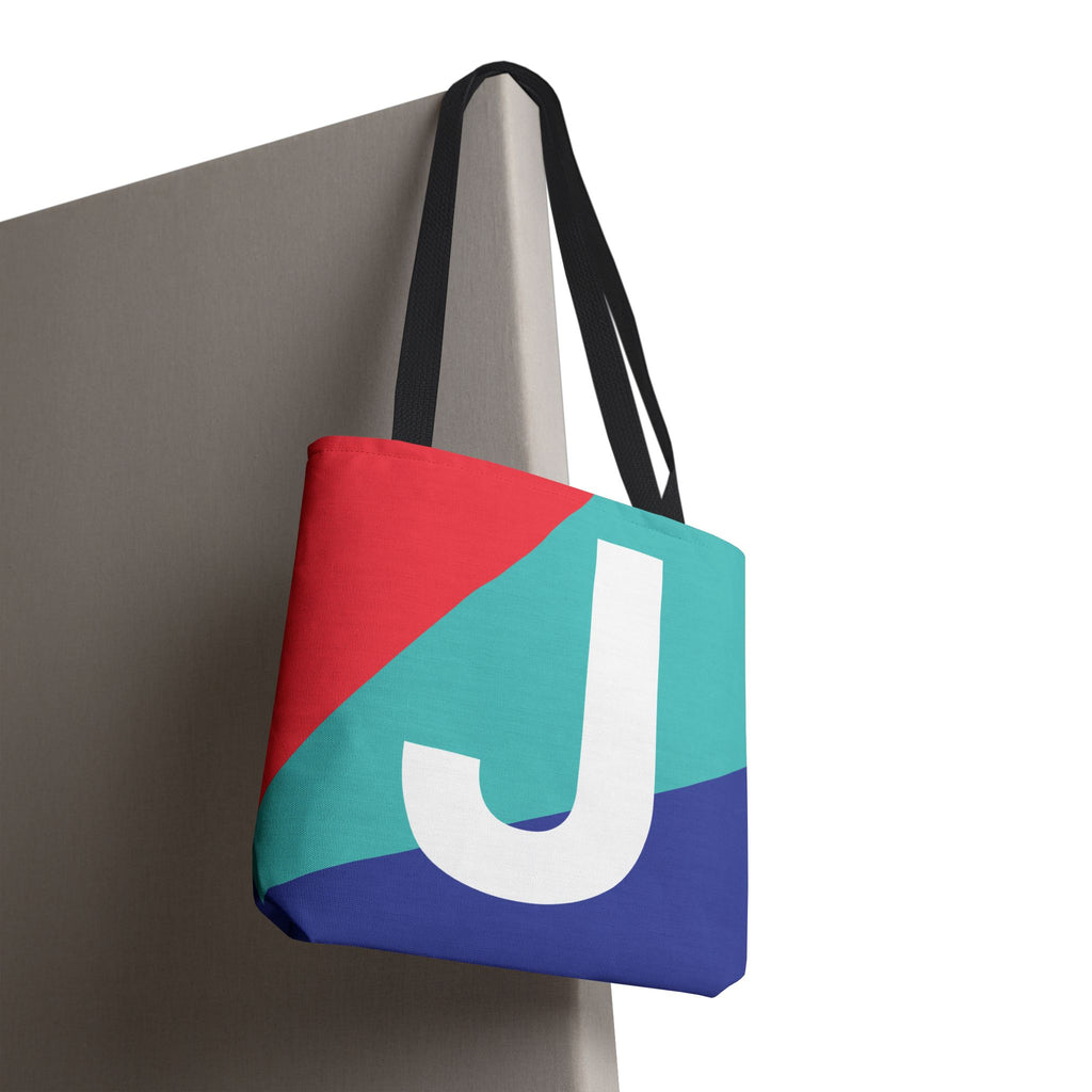 Monogram 'J' Colorblock Tote Bag — Personalized Initial J Shoulder Tote