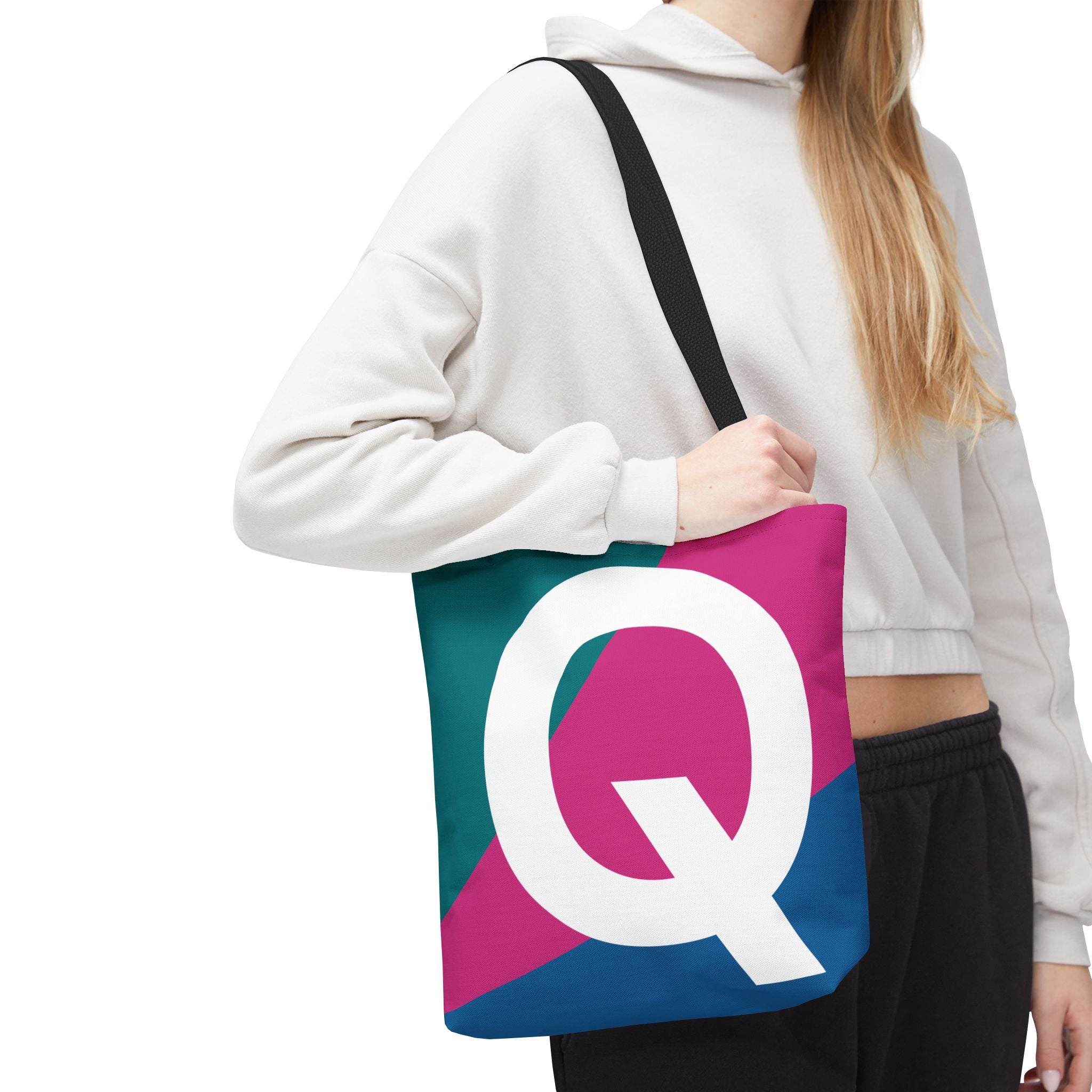 Monogram 'Q' Colorblock Tote Bag — Personalized Initial Q Shoulder Tote