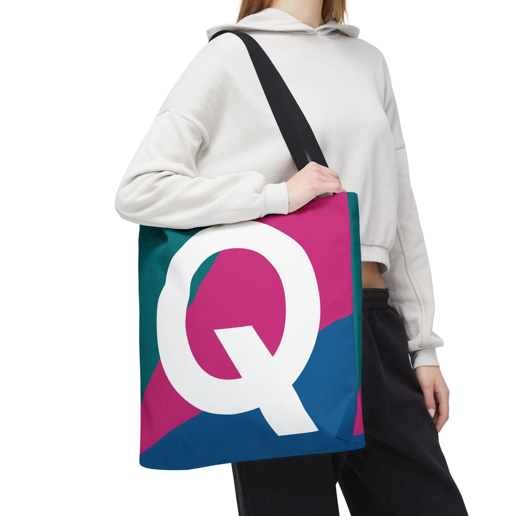 Monogram 'Q' Colorblock Tote Bag — Personalized Initial Q Shoulder Tote