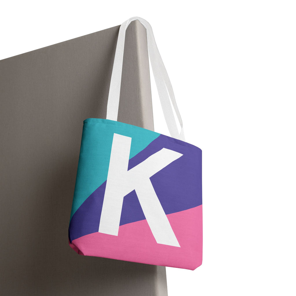 Monogram 'K' Colorblock Tote Bag — Personalized Initial K Shoulder Tote