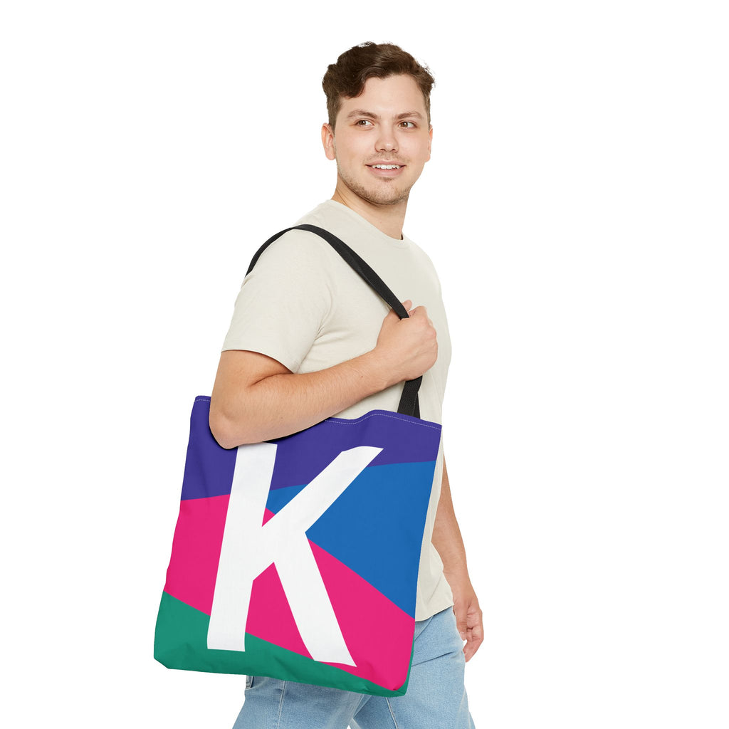 Monogram 'K' Colorblock Tote Bag — Personalized Initial K Shoulder Tote