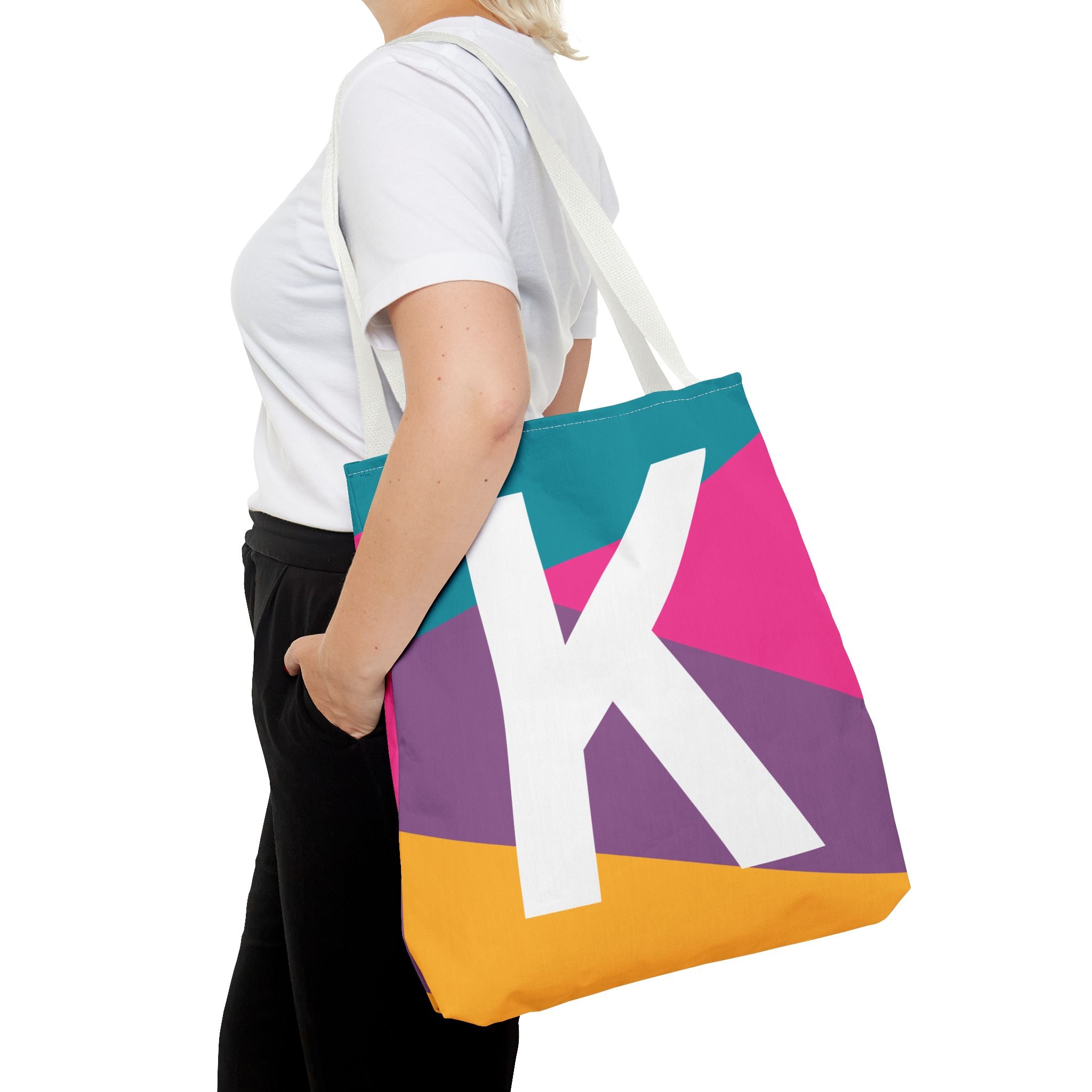 Monogram 'K' Colorblock Tote Bag — Personalized Initial K Shoulder Tote