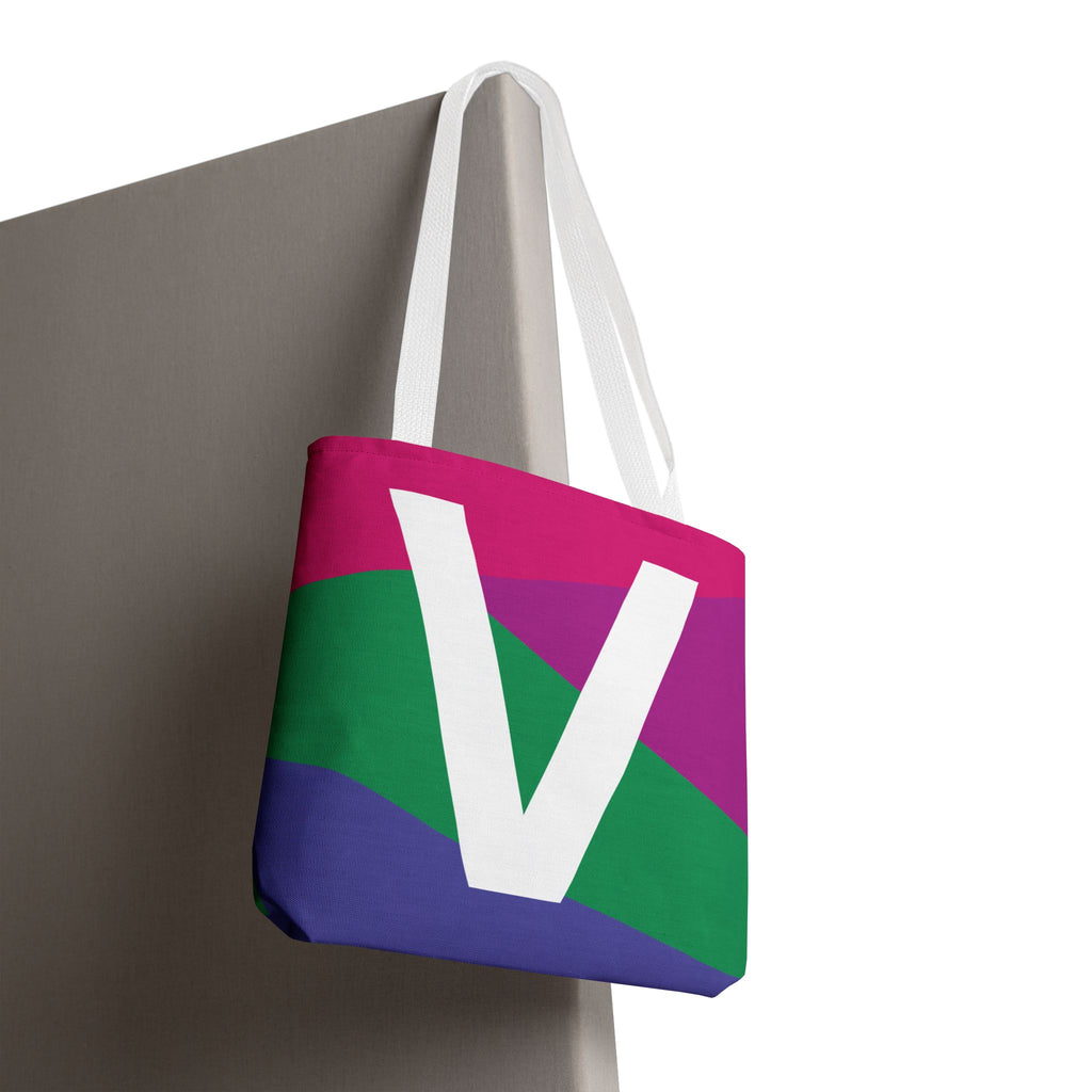 Monogram 'V' Colorblock Tote Bag — Personalized Initial V Shoulder Tote