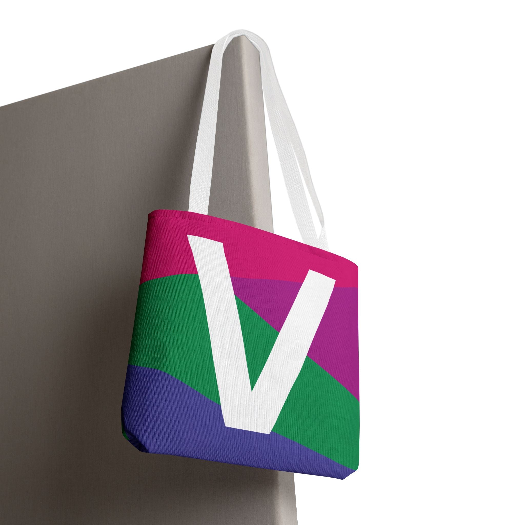 Monogram 'V' Colorblock Tote Bag — Personalized Initial V Shoulder Tote