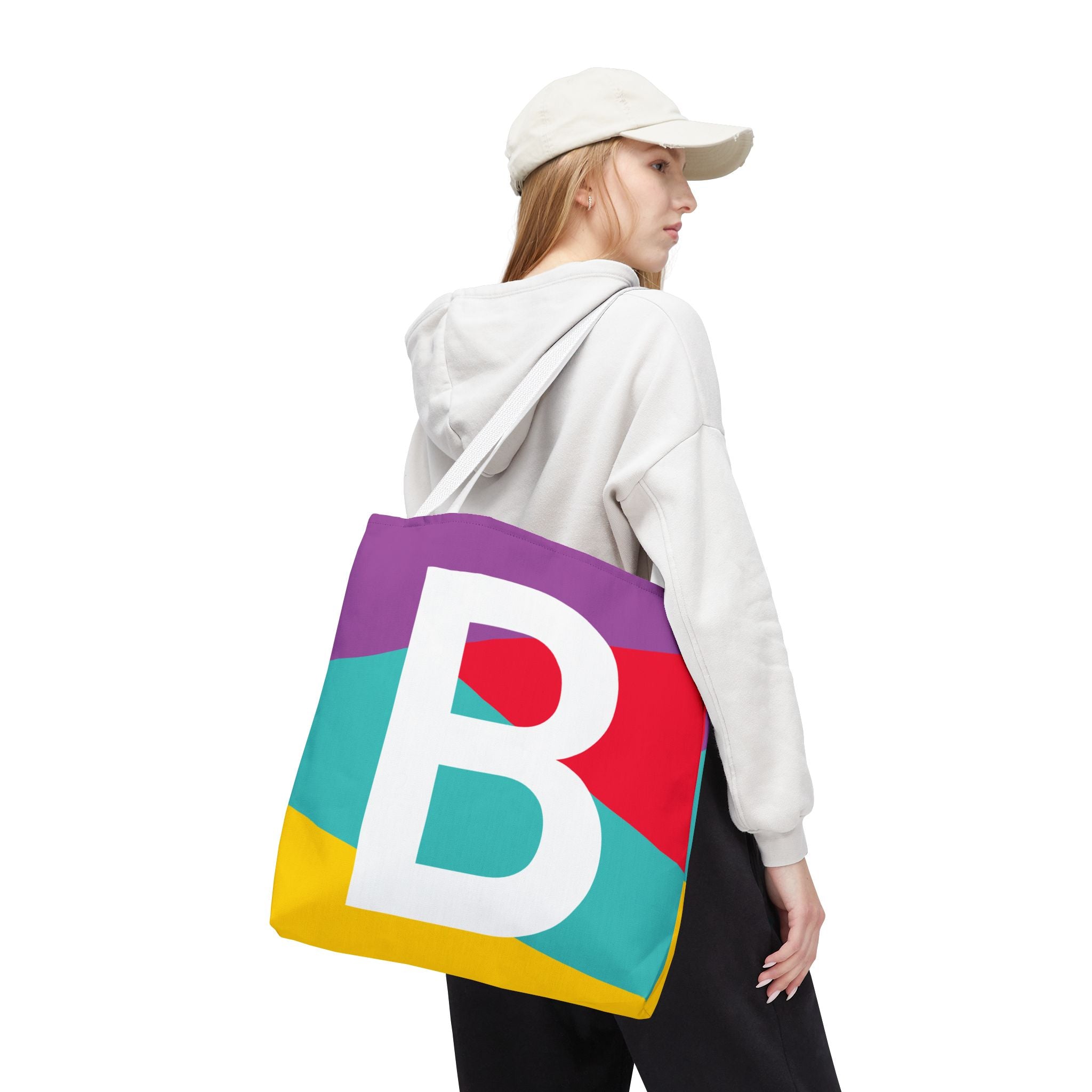 Monogram 'B' Colorblock Tote Bag — Personalized Initial B Shoulder Tote
