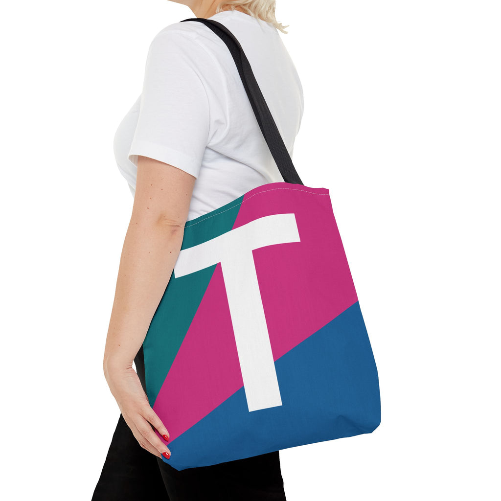 Monogram 'T' Colorblock Tote Bag — Personalized Initial T Shoulder Tote