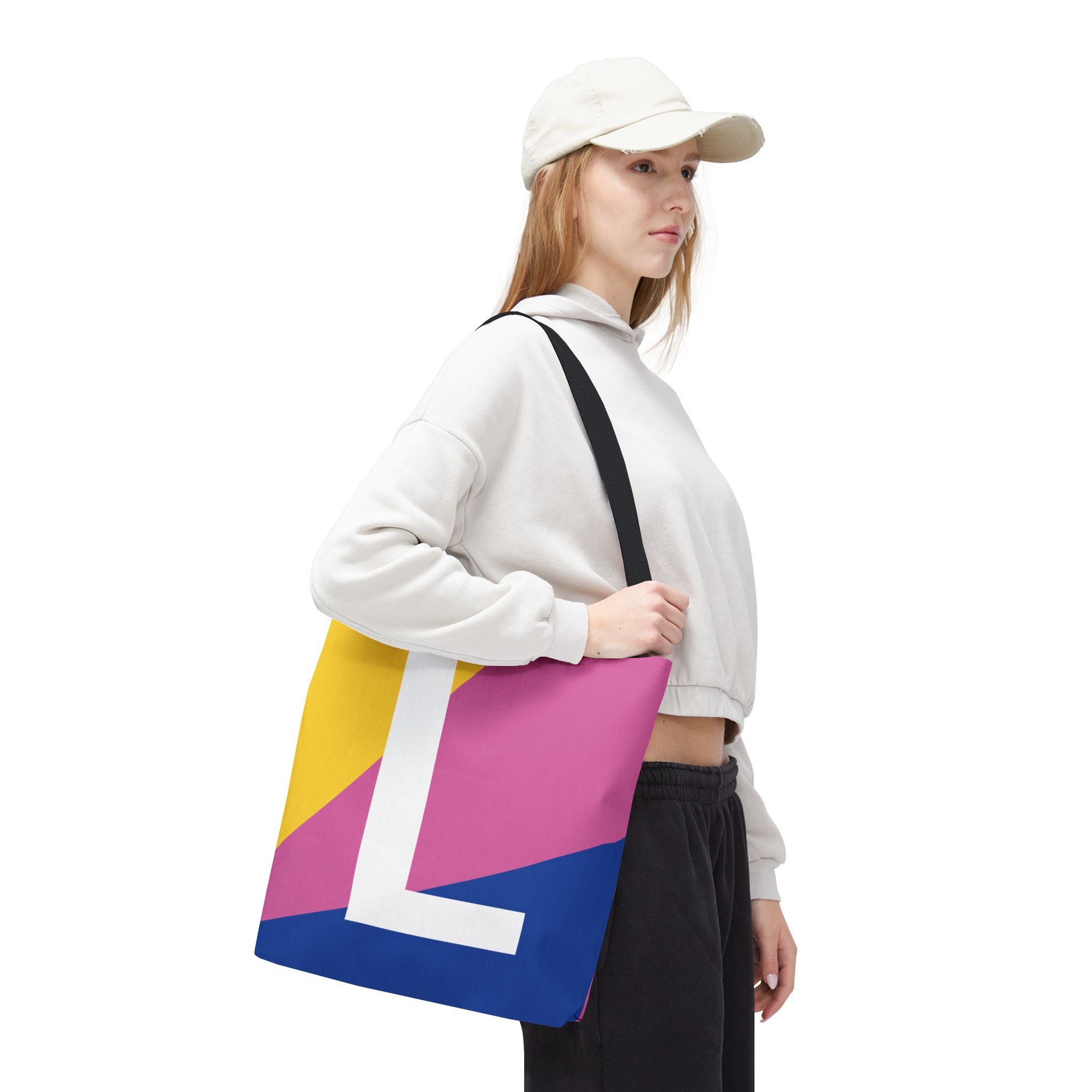Monogram 'L' Colorblock Tote Bag — Personalized Initial L Shoulder Tote