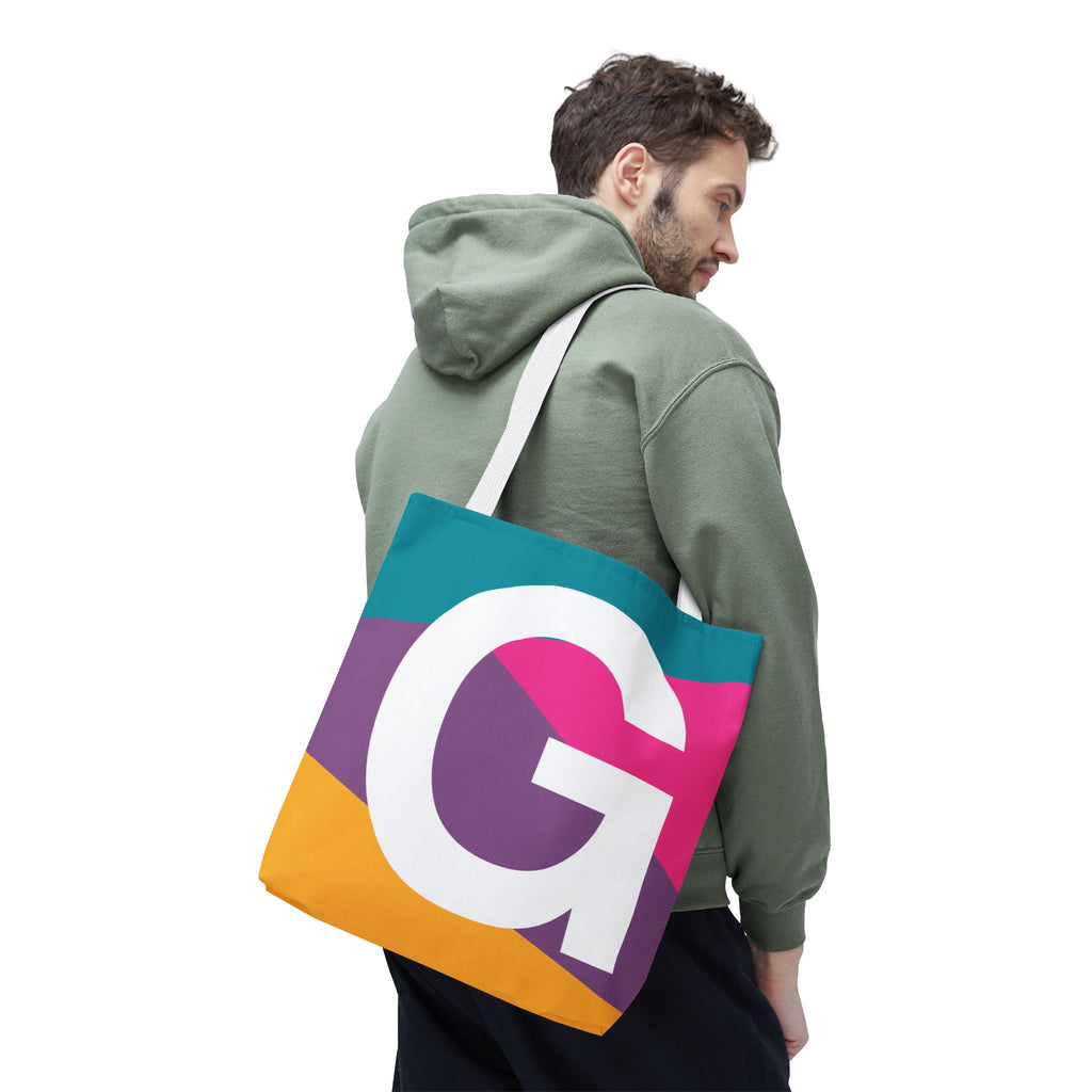 Monogram 'G' Colorblock Tote Bag — Personalized Initial G Shoulder Tote