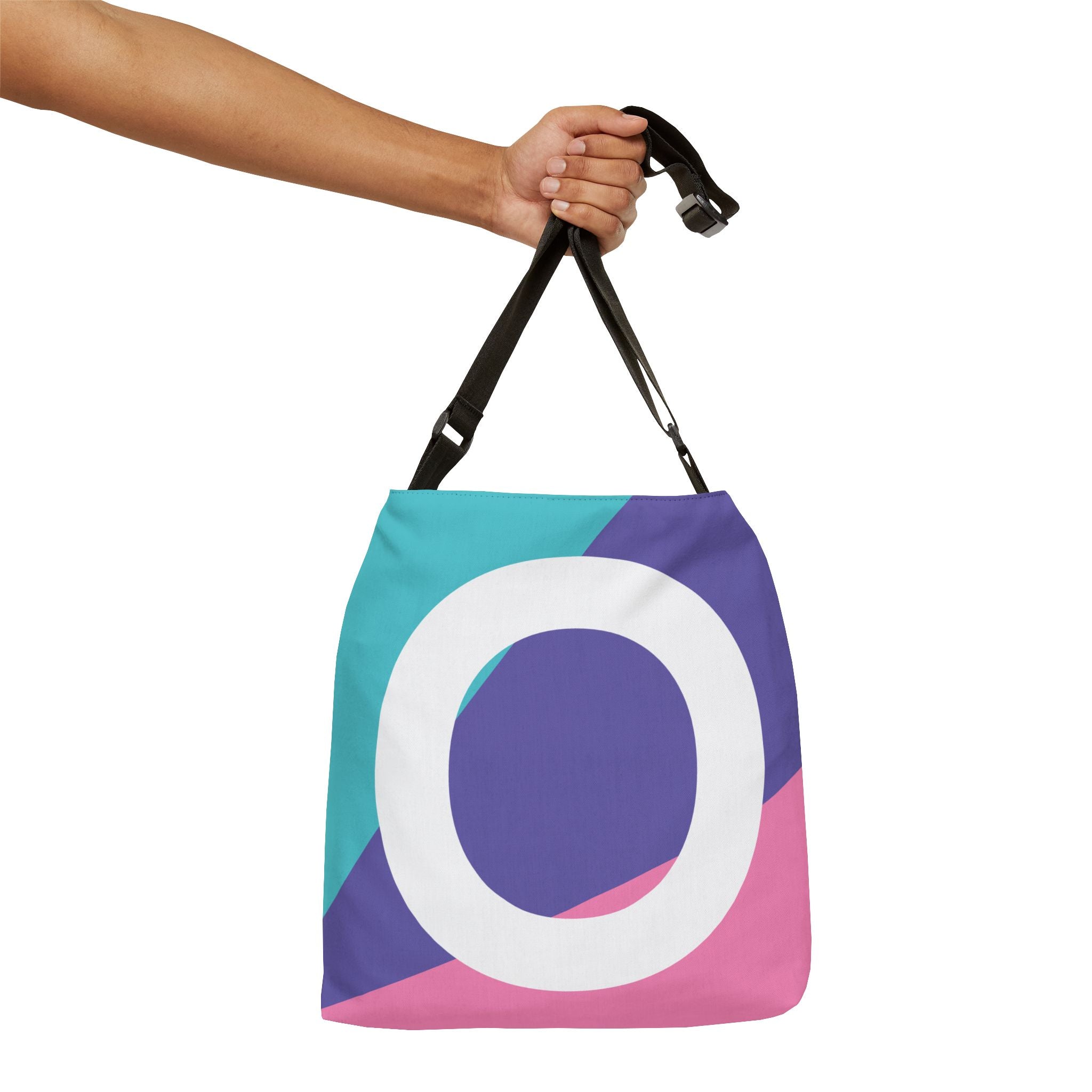 Initial Letter 'O' Colorblock Adjustable Tote Bag — Monogram Alphabet Shoulder Bag