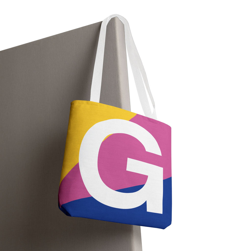 Monogram 'G' Colorblock Tote Bag — Personalized Initial G Shoulder Tote