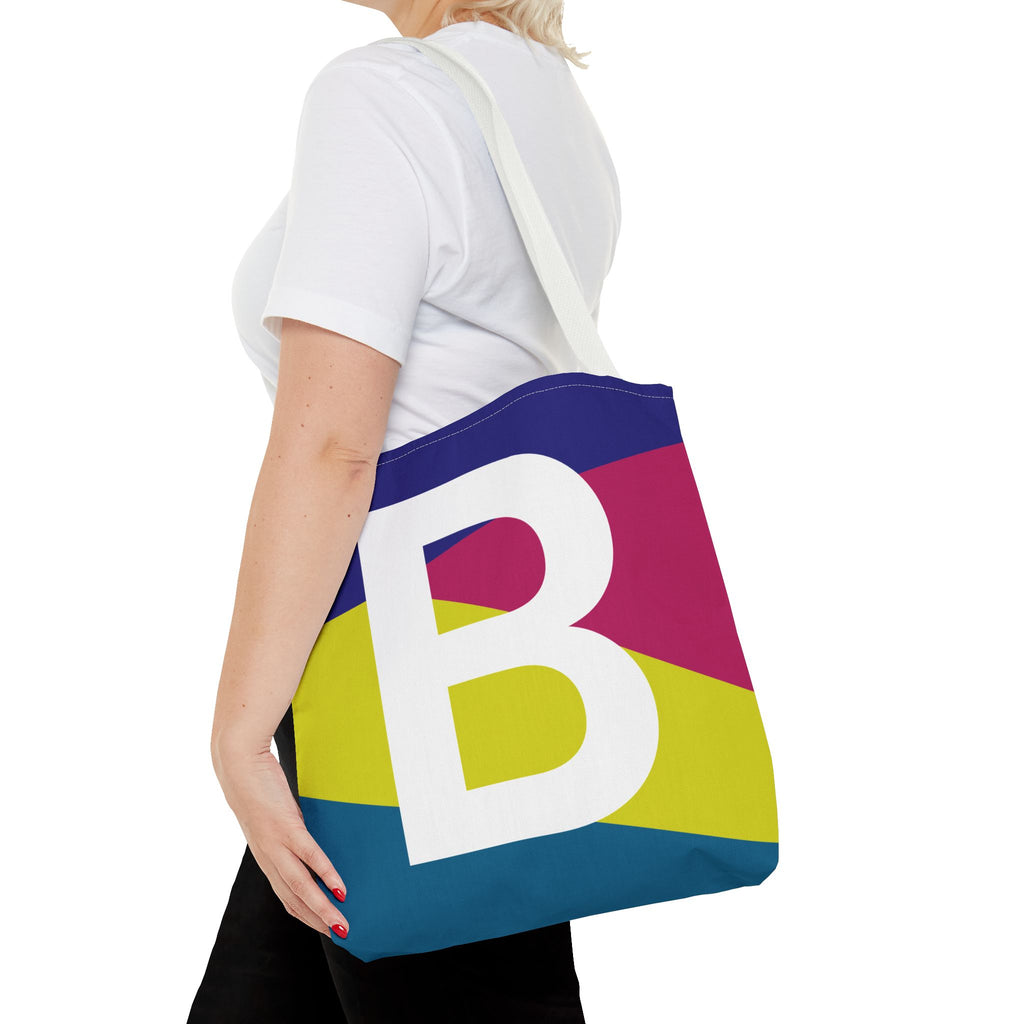 Monogram 'B' Colorblock Tote Bag — Personalized Initial B Shoulder Tote