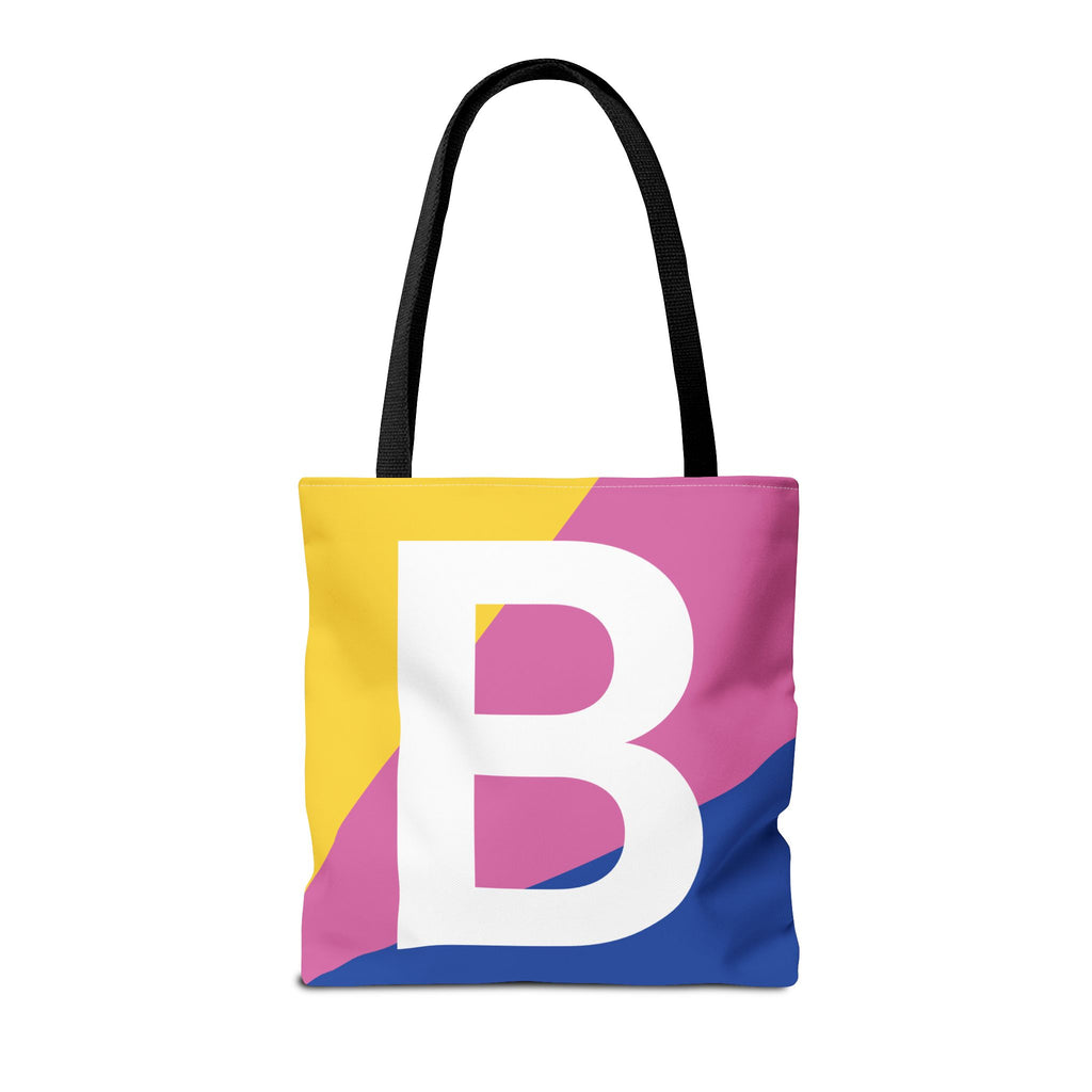 Monogram 'B' Colorblock Tote Bag — Personalized Initial B Shoulder Tote