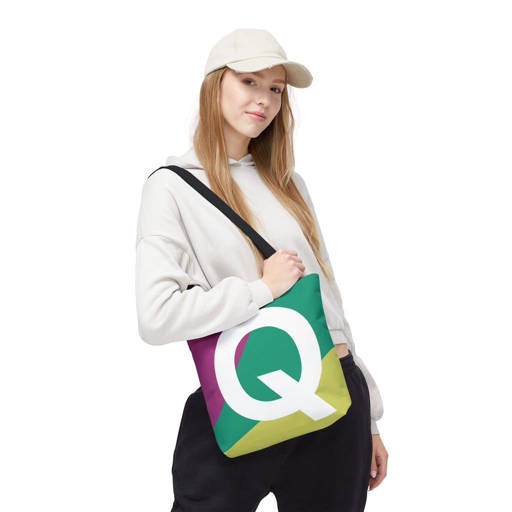 Monogram 'Q' Colorblock Tote Bag — Personalized Initial Q Shoulder Tote