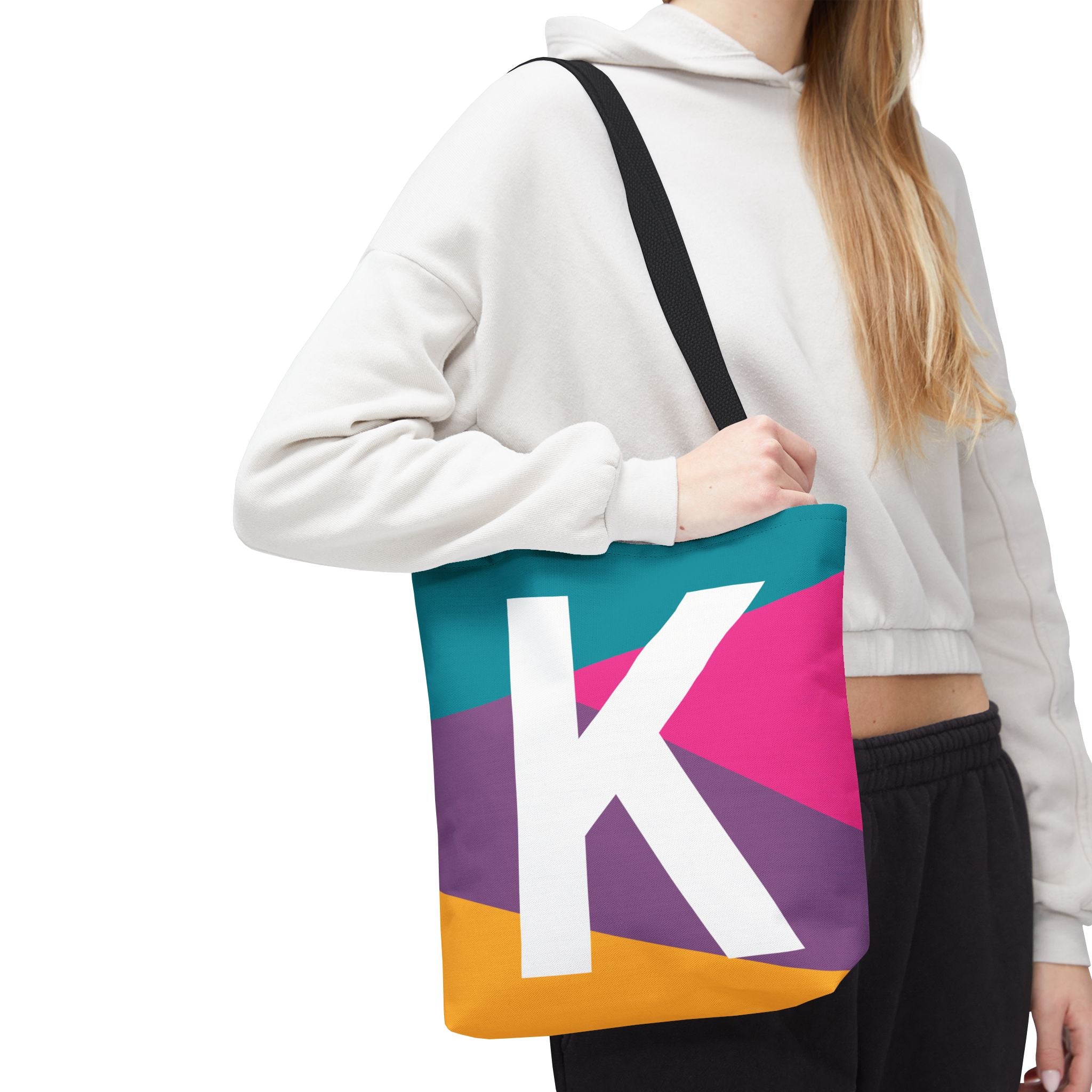 Monogram 'K' Colorblock Tote Bag — Personalized Initial K Shoulder Tote