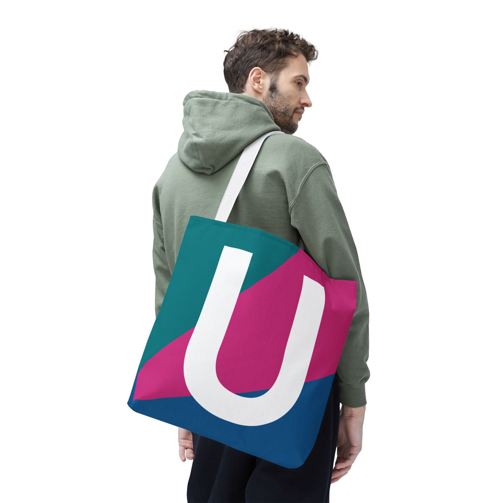 Monogram 'U' Colorblock Tote Bag — Personalized Initial U Shoulder Tote