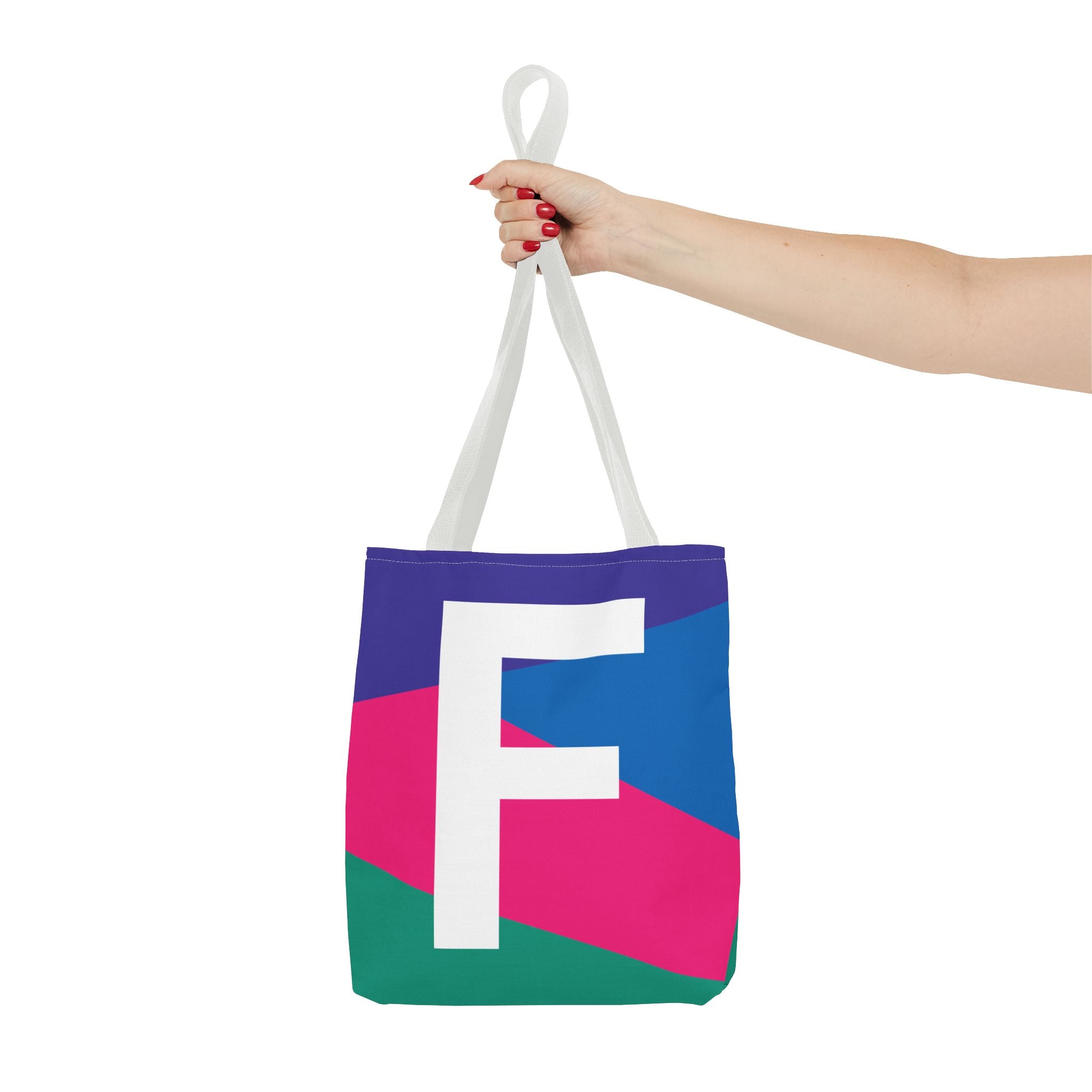 Monogram 'F' Colorblock Tote Bag — Personalized Initial F Shoulder Tote