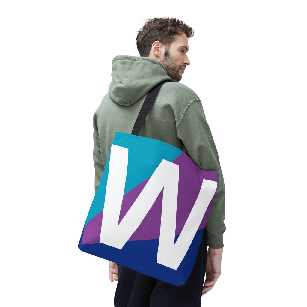 Monogram 'W' Colorblock Tote Bag — Personalized Initial W Shoulder Tote