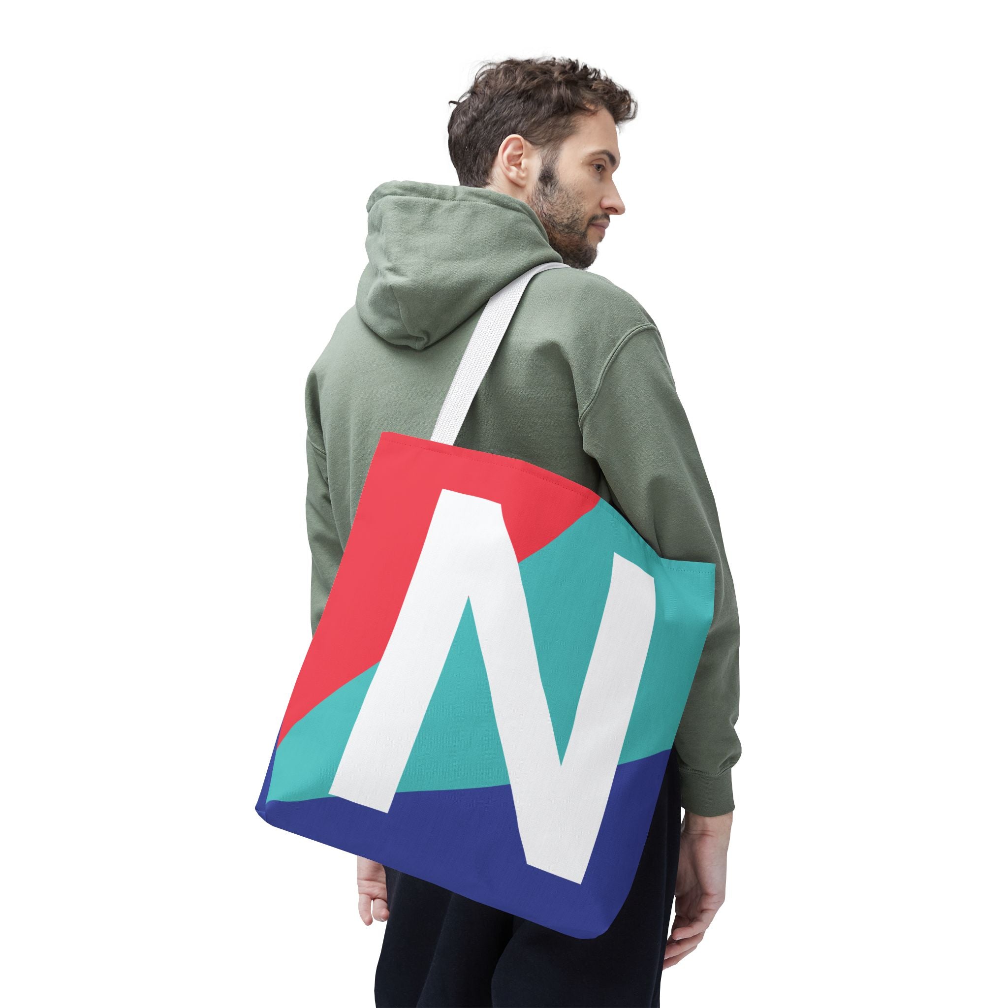 Monogram 'N' Colorblock Tote Bag — Personalized Initial N Shoulder Tote