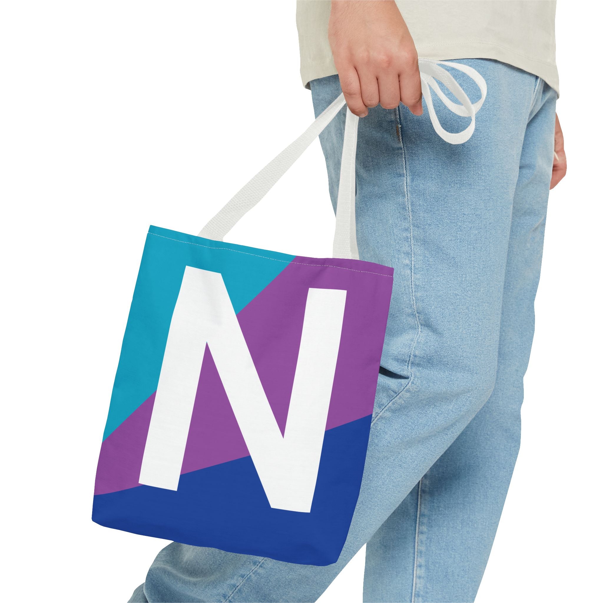 Monogram 'N' Colorblock Tote Bag — Personalized Initial N Shoulder Tote