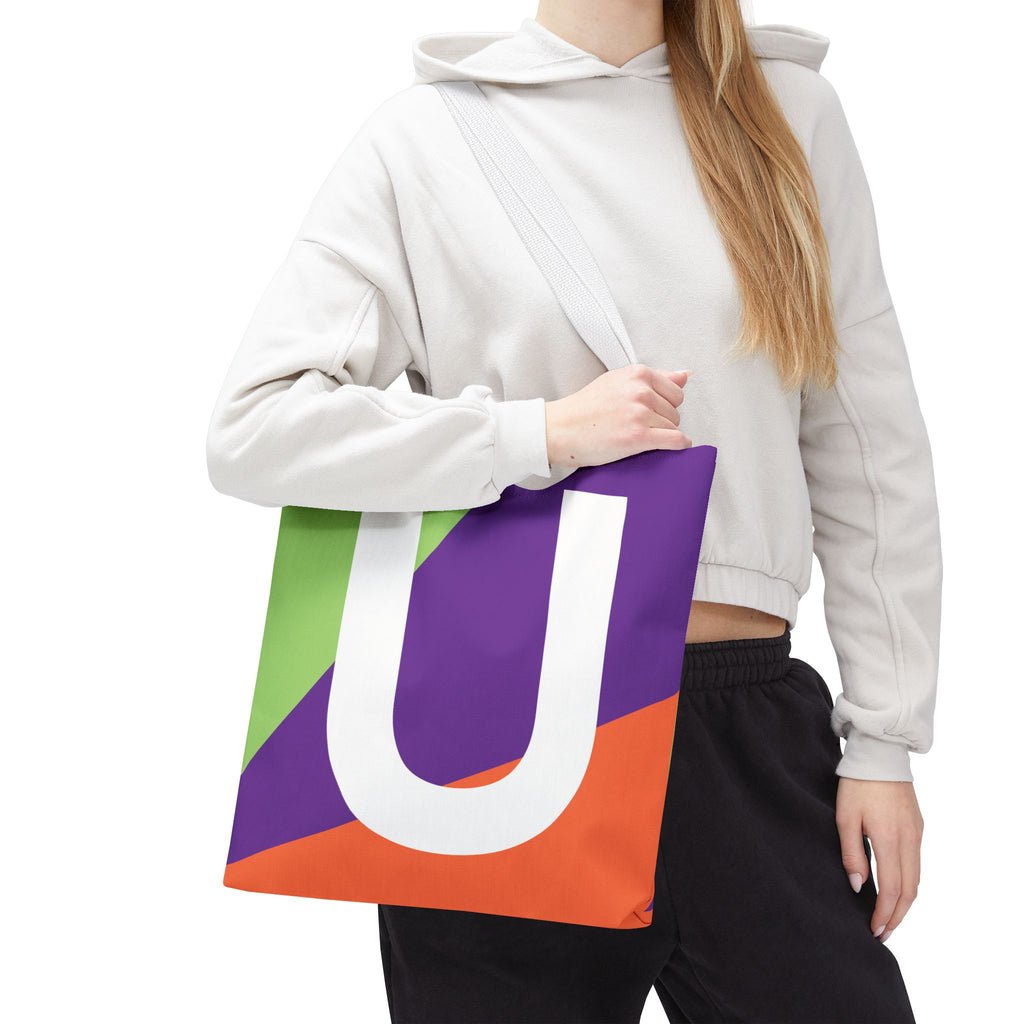 Monogram 'U' Colorblock Tote Bag — Personalized Initial U Shoulder Tote