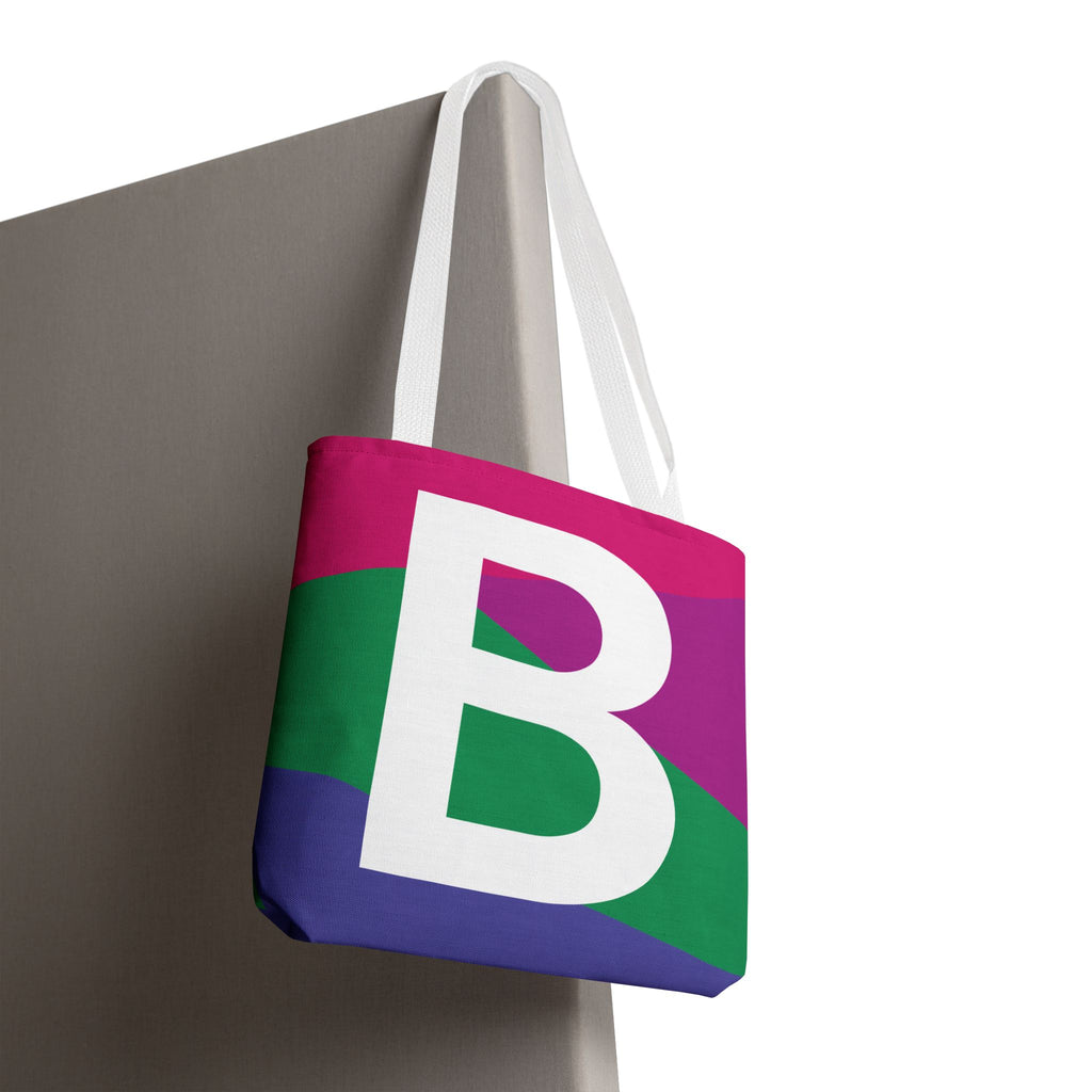 Monogram 'B' Colorblock Tote Bag — Personalized Initial B Shoulder Tote