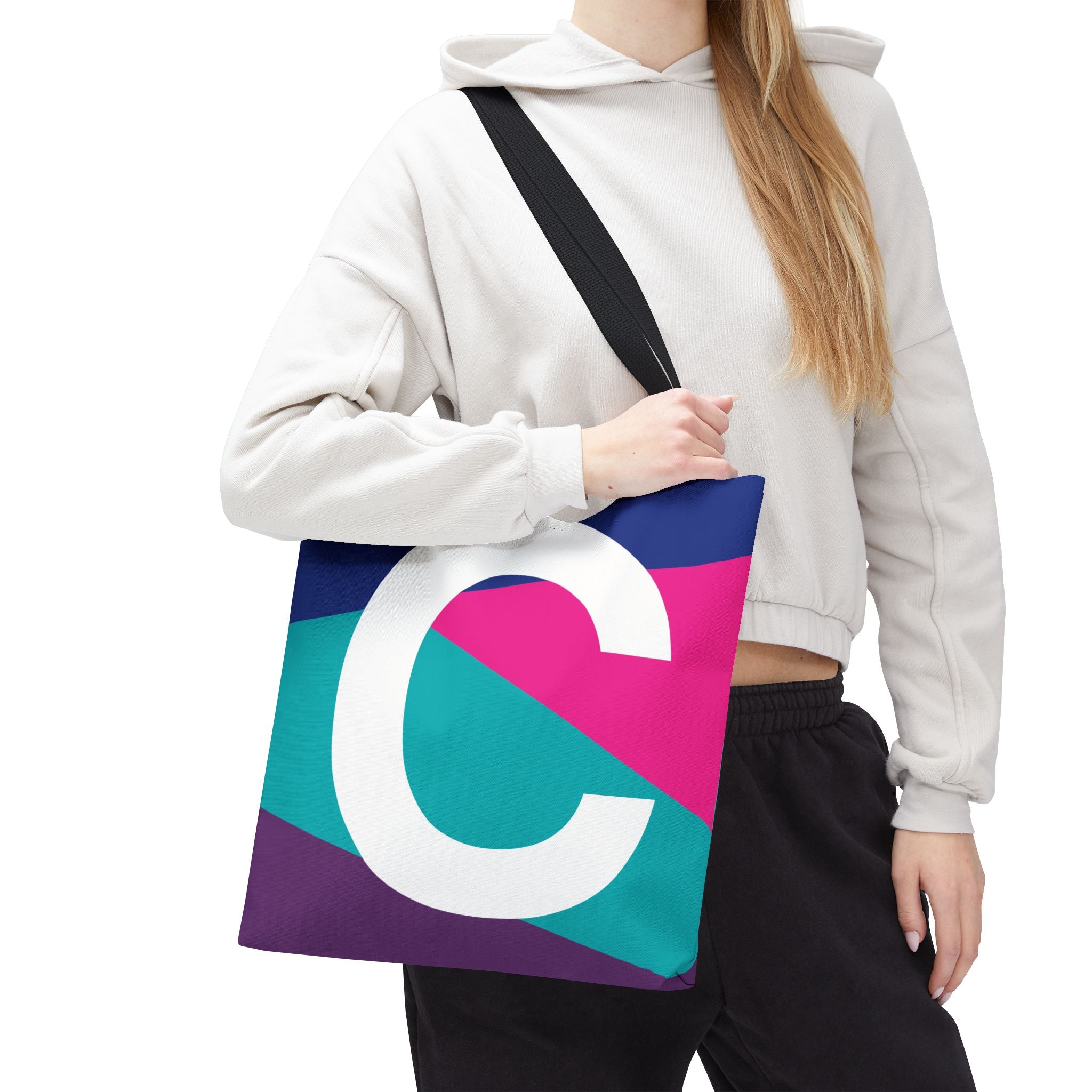 Monogram 'C' Colorblock Tote Bag — Personalized Initial C Shoulder Tote