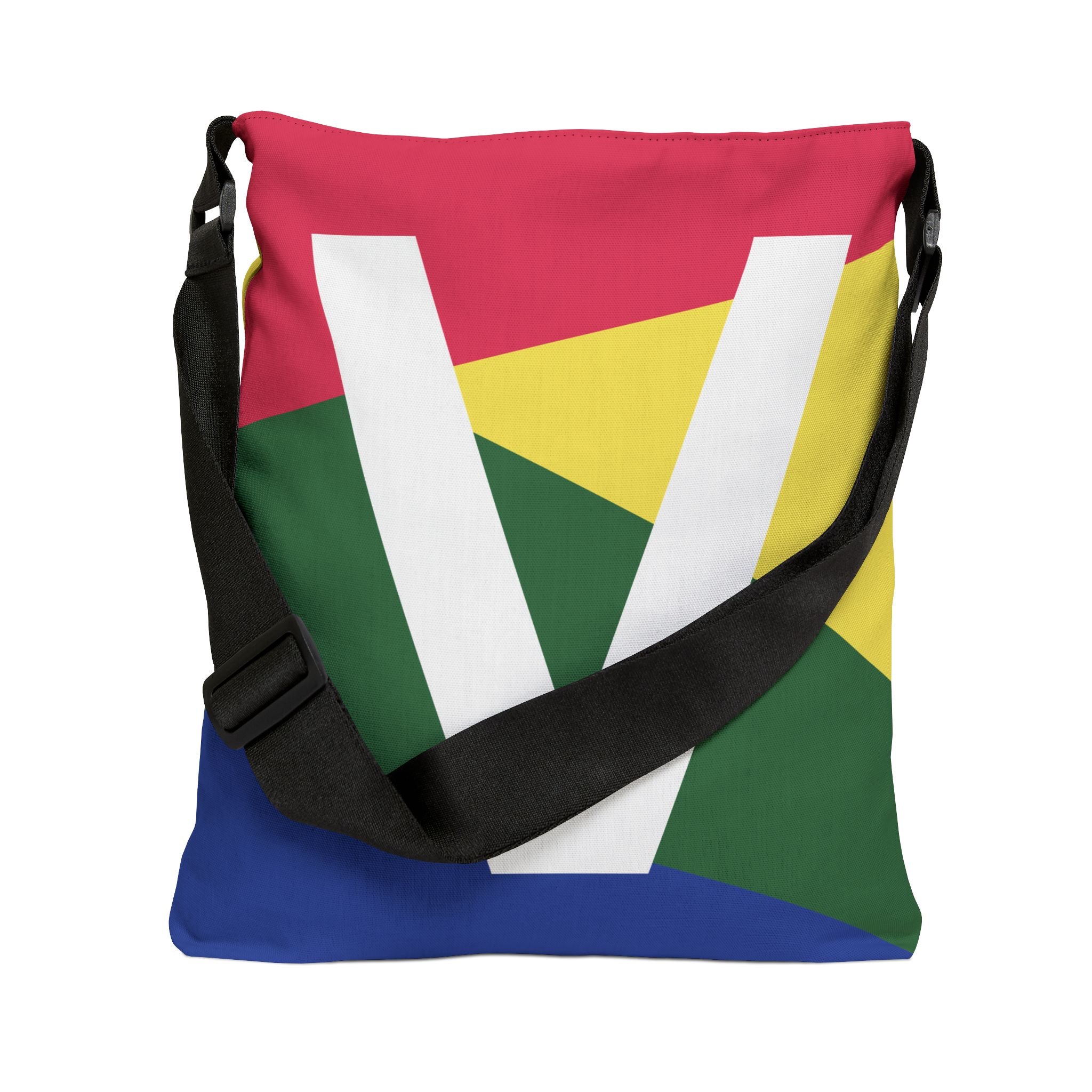 Initial Letter 'V' Colorblock Adjustable Tote Bag — Monogram Alphabet Shoulder Bag