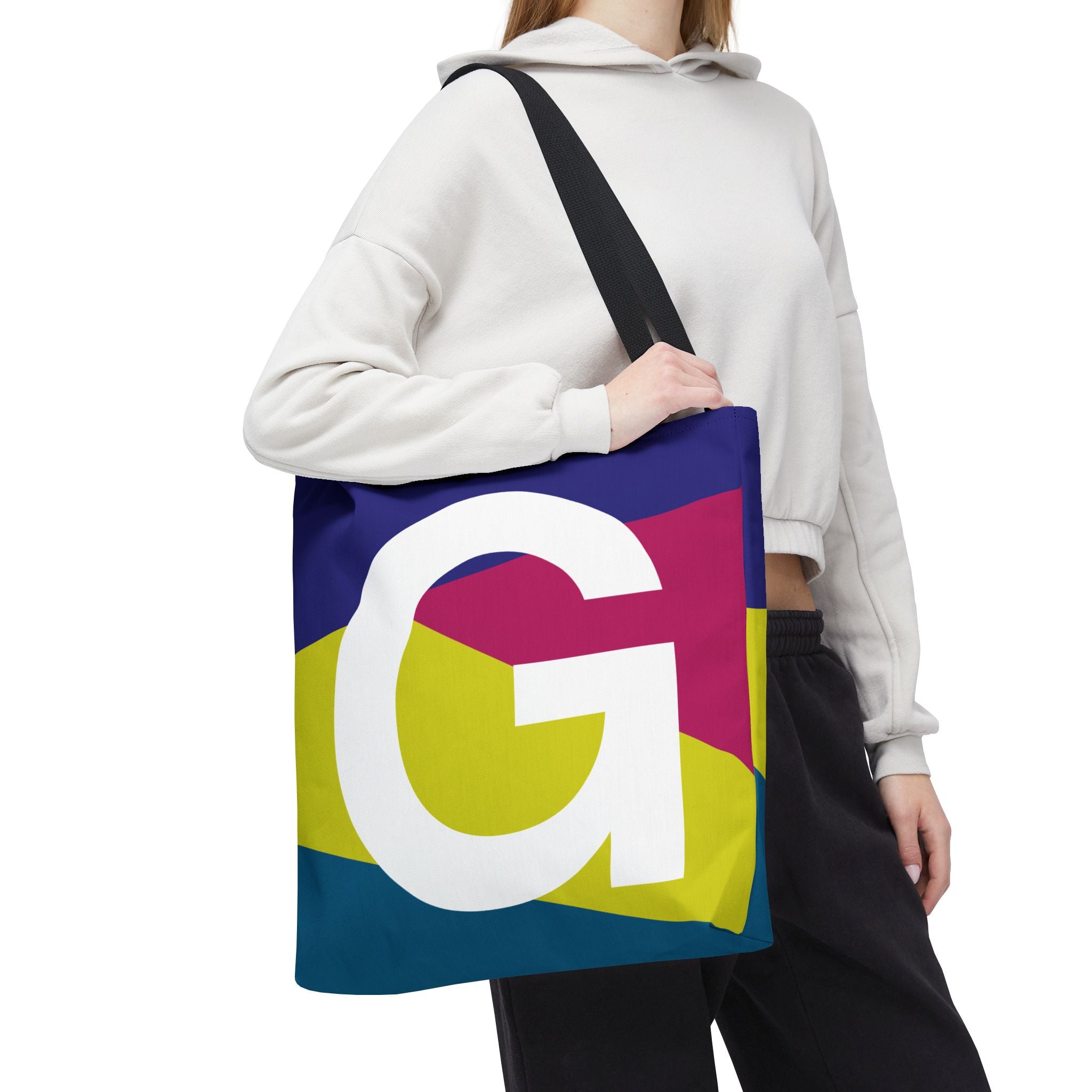 Monogram 'G' Colorblock Tote Bag — Personalized Initial G Shoulder Tote