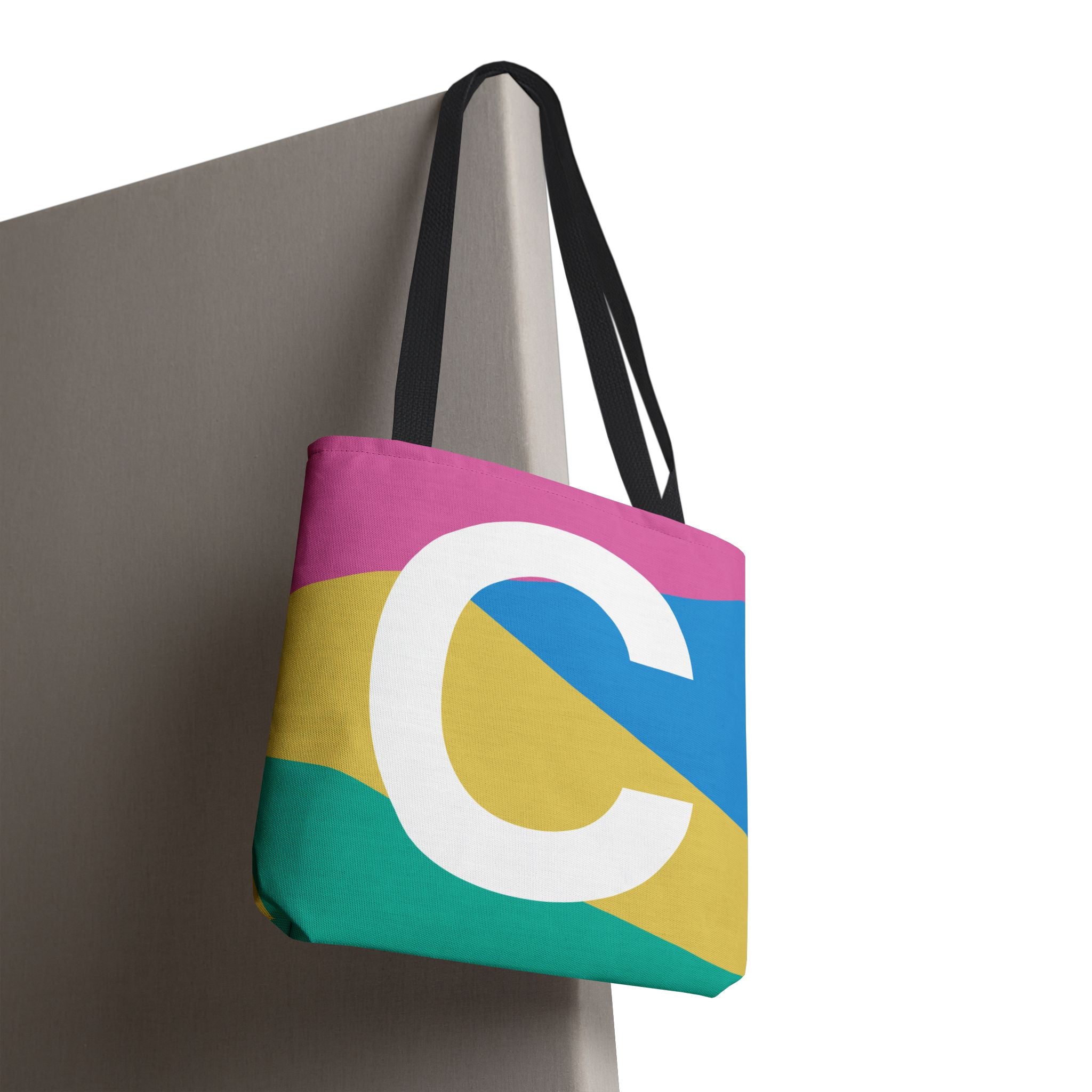 Monogram 'C' Colorblock Tote Bag — Personalized Initial C Shoulder Tote