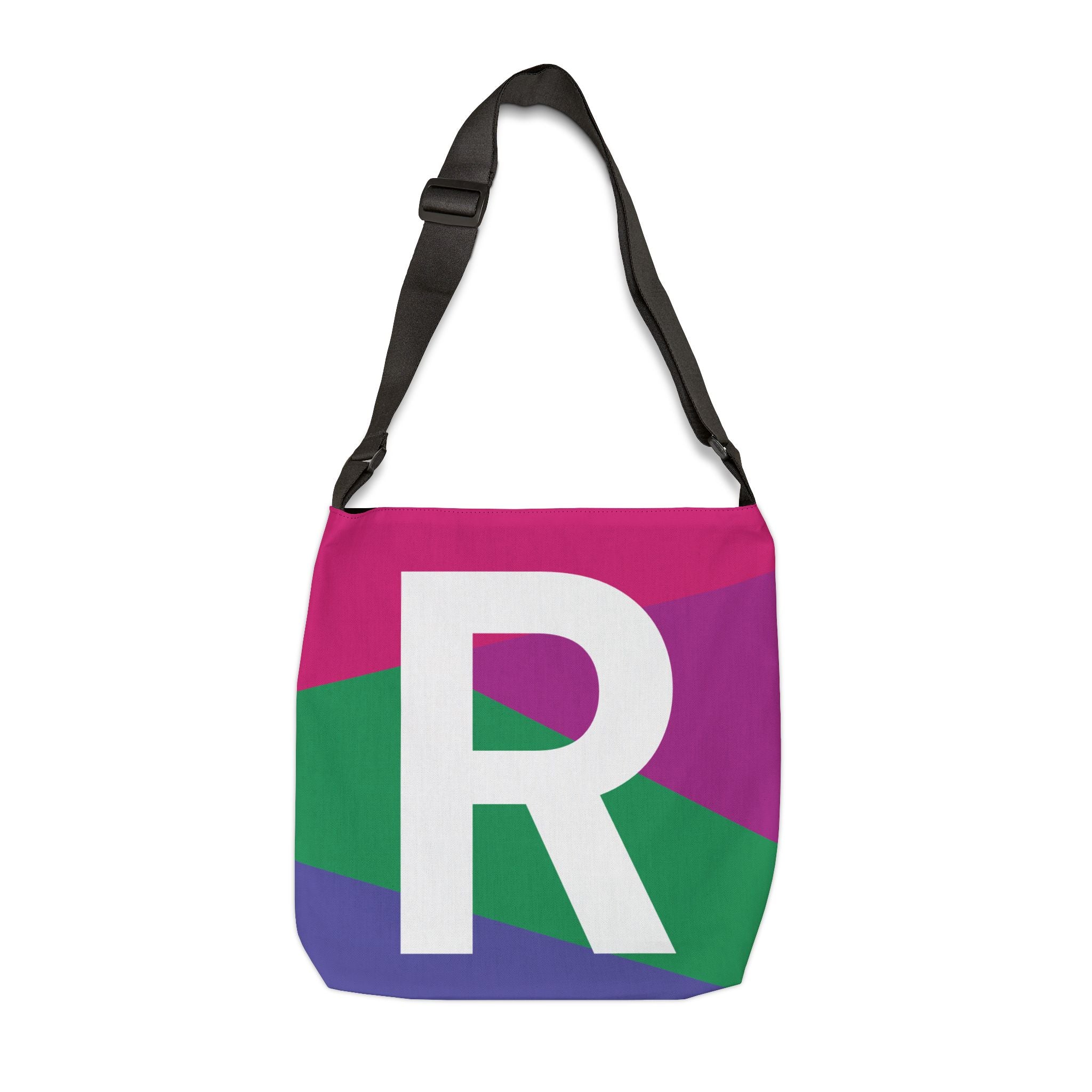Initial Letter 'R' Colorblock Adjustable Tote Bag — Monogram Alphabet Shoulder Bag