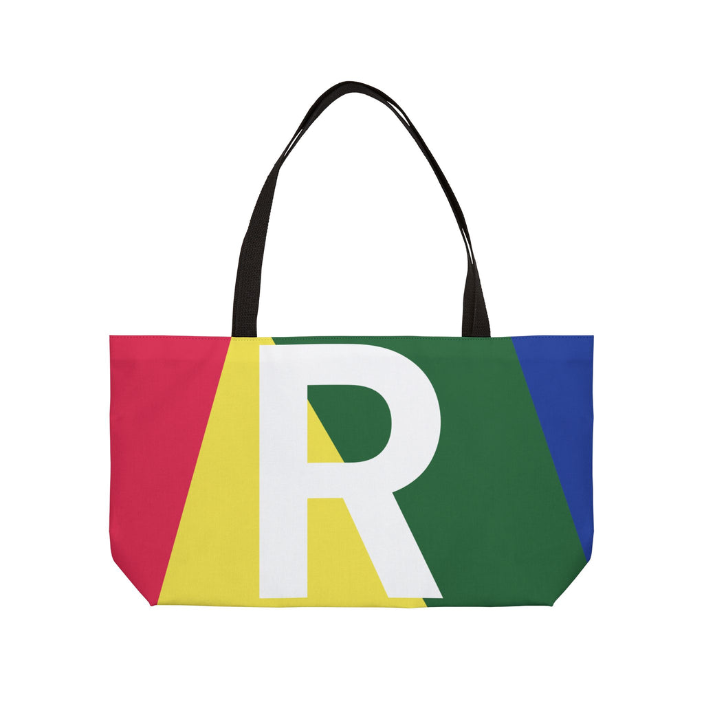 Personalized 'R' Colorblock Tote Bag — Monogram Weekender Tote