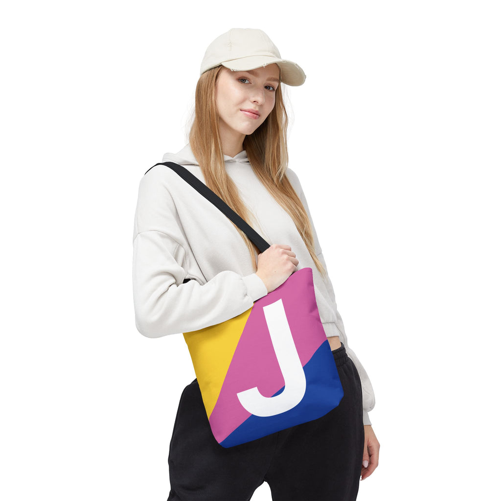 Monogram 'J' Colorblock Tote Bag — Personalized Initial J Shoulder Tote