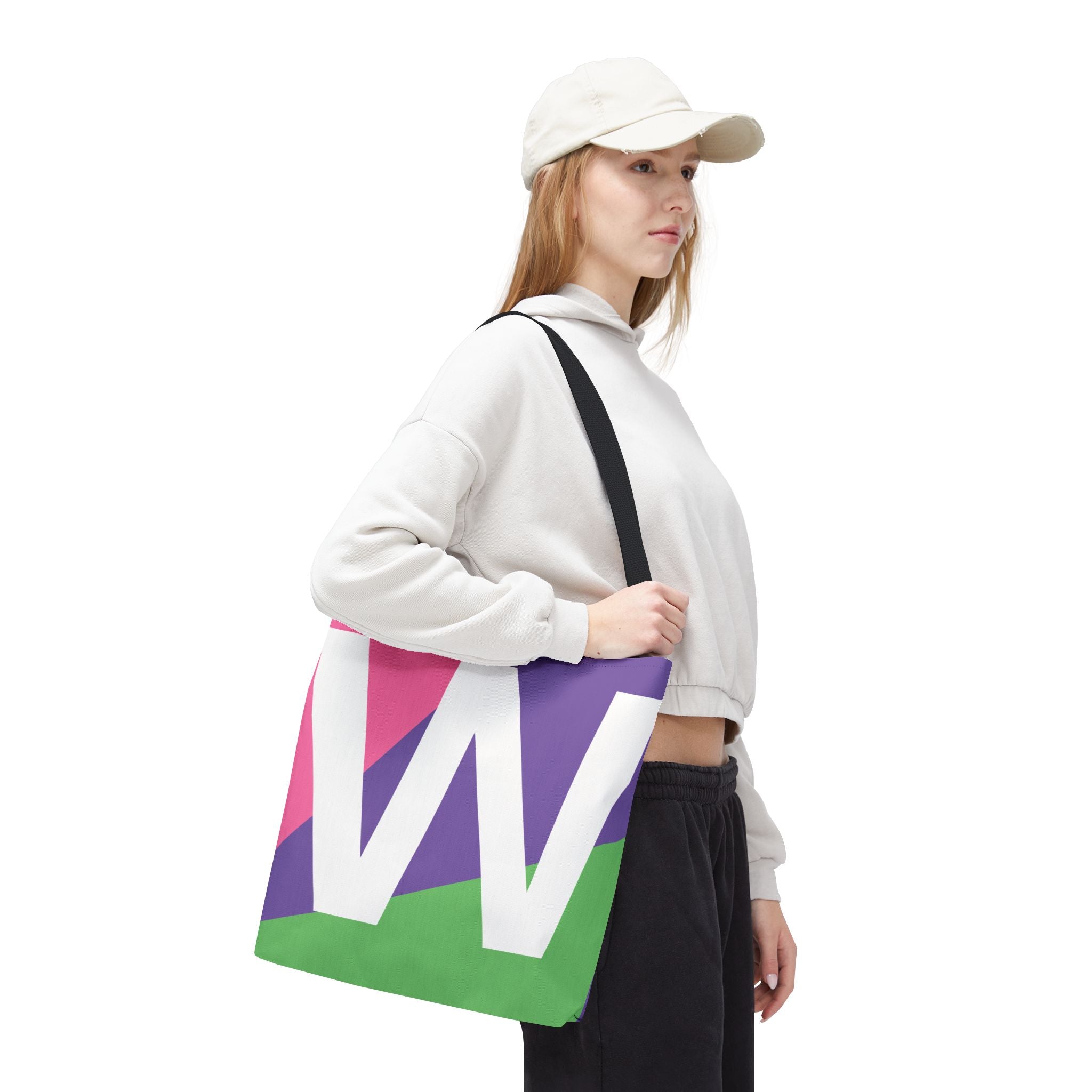 Monogram 'W' Colorblock Tote Bag — Personalized Initial W Shoulder Tote