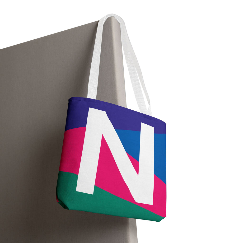 Monogram 'N' Colorblock Tote Bag — Personalized Initial N Shoulder Tote