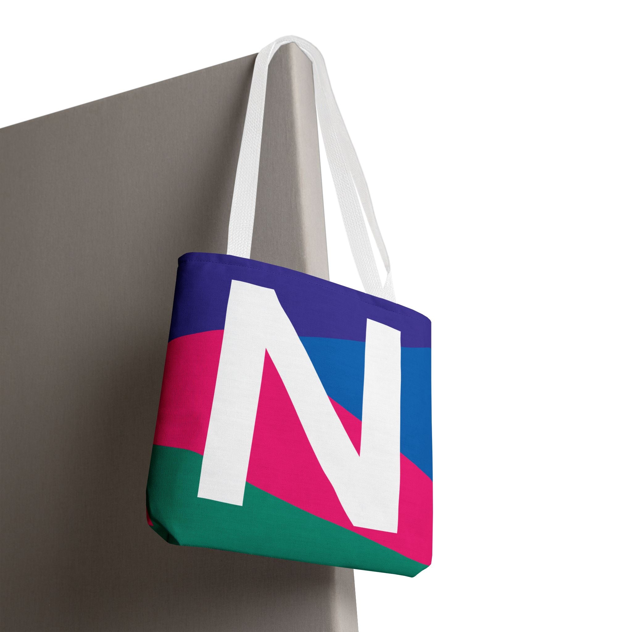 Monogram 'N' Colorblock Tote Bag — Personalized Initial N Shoulder Tote