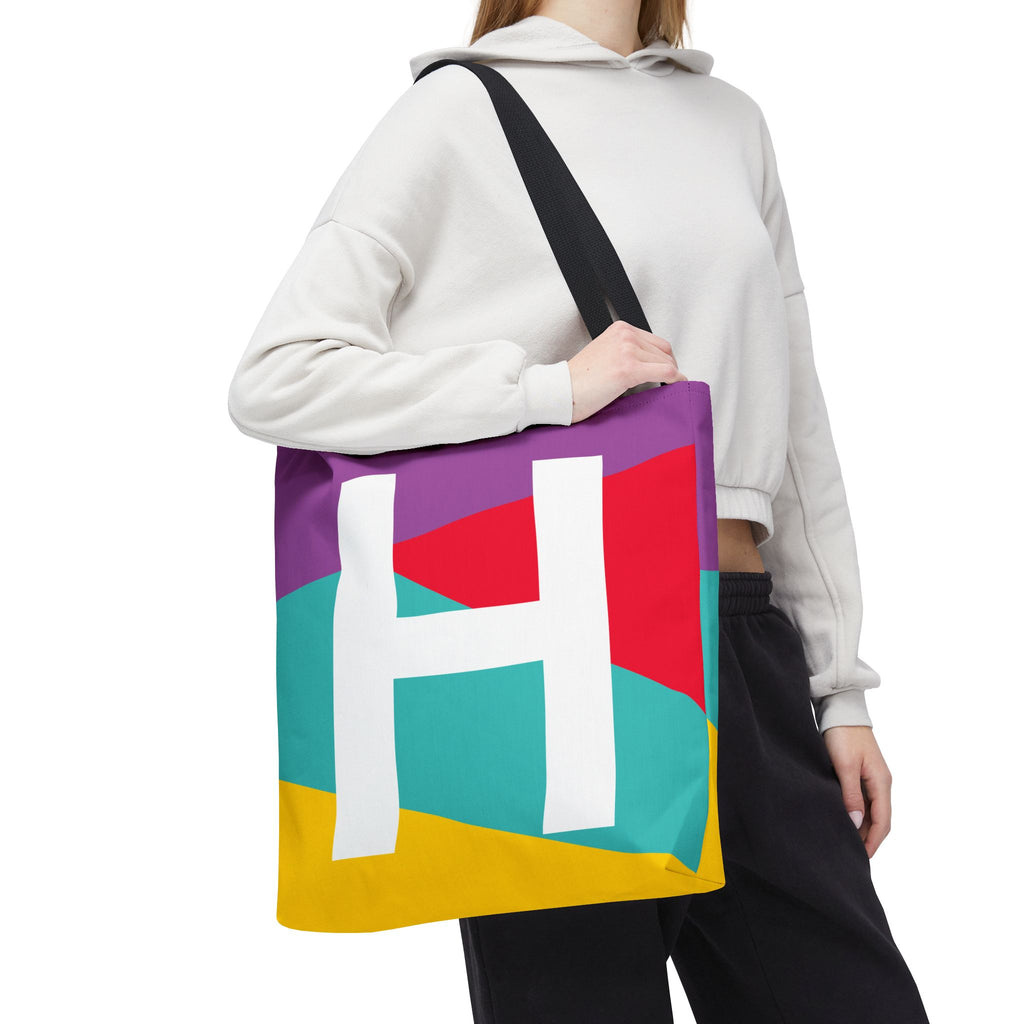 Monogram 'H' Colorblock Tote Bag — Personalized Initial H Shoulder Tote
